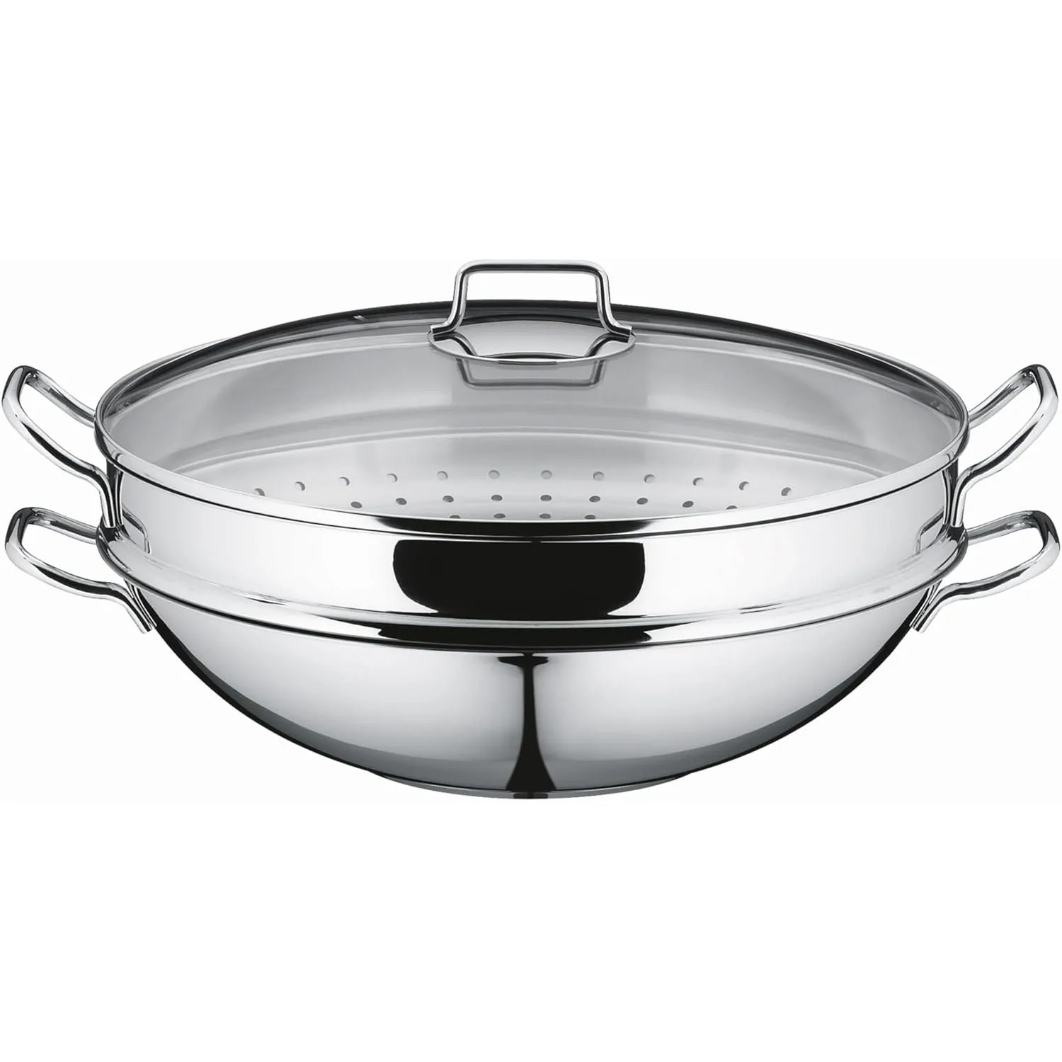 WMF Macao Wok Induktion 4-teilig, Wokpfanne 36 cm mit Glasdeckel, Ablagegitter, Dämpfereinsatz, Wokpfanne Induktion, Cr…