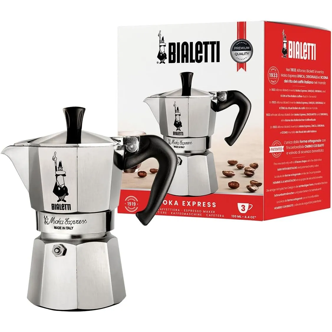 Bialetti - Moka Express: Ikonische Espressomaschine für die Herdplatte, Macht echten Italienischen Kaffee, Moka-Kanne 3…