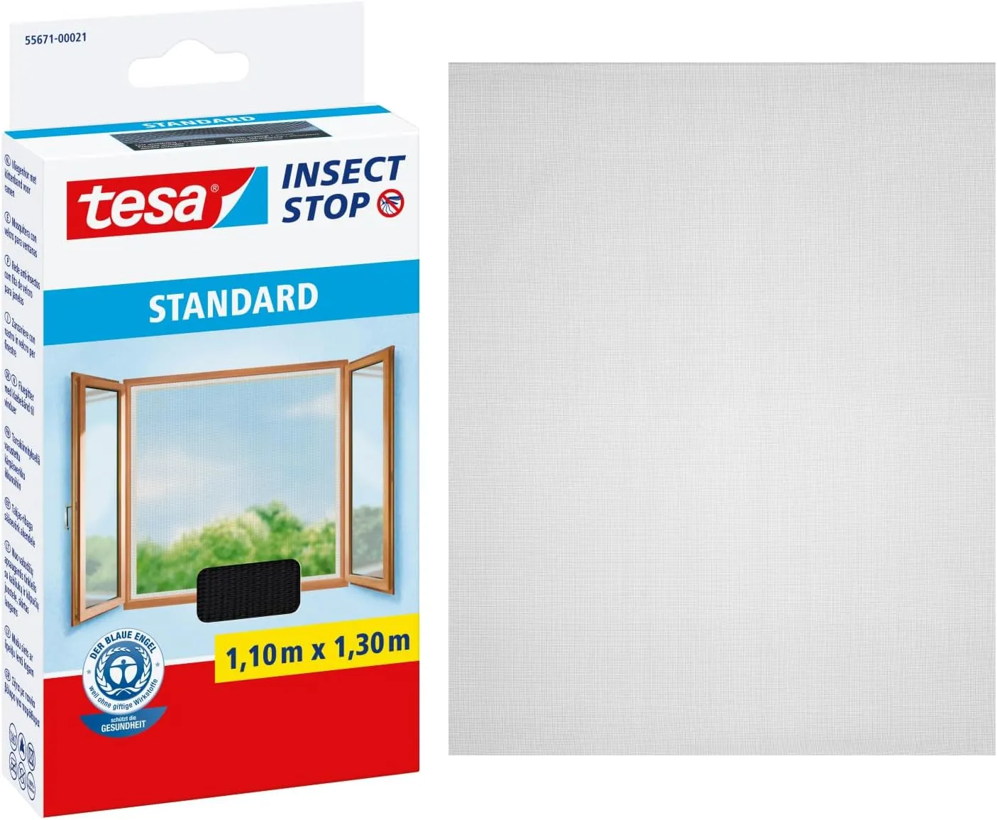tesa Insect Stop Klett Fliegengitter für Fenster - Insektenschutz mit Klettband, zuschneidbar - Mückenschutz ohne Bohre…