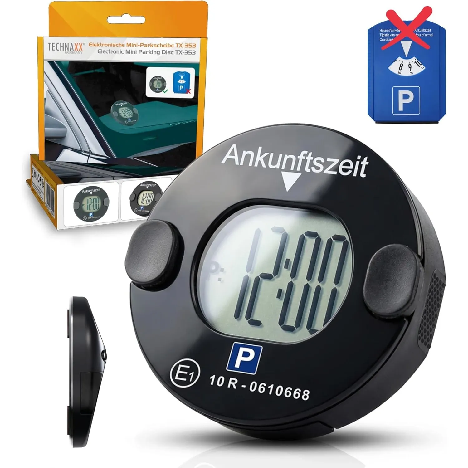 Technaxx Elektronische Parkscheibe mit Bewegungssensor – Automatische Digitale Parkuhr mit Magnetbefestigung, KBA-zugel…