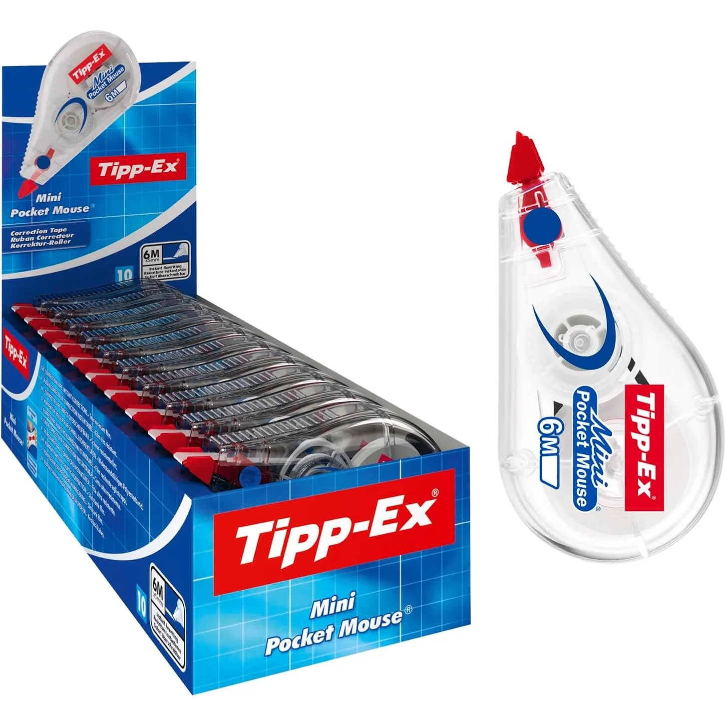 Tipp-Ex Korrekturroller Mini Pocket Mouse, 6m x 5mm, 10er Pack, Ideal für das Büro, das Home Office oder die Schule