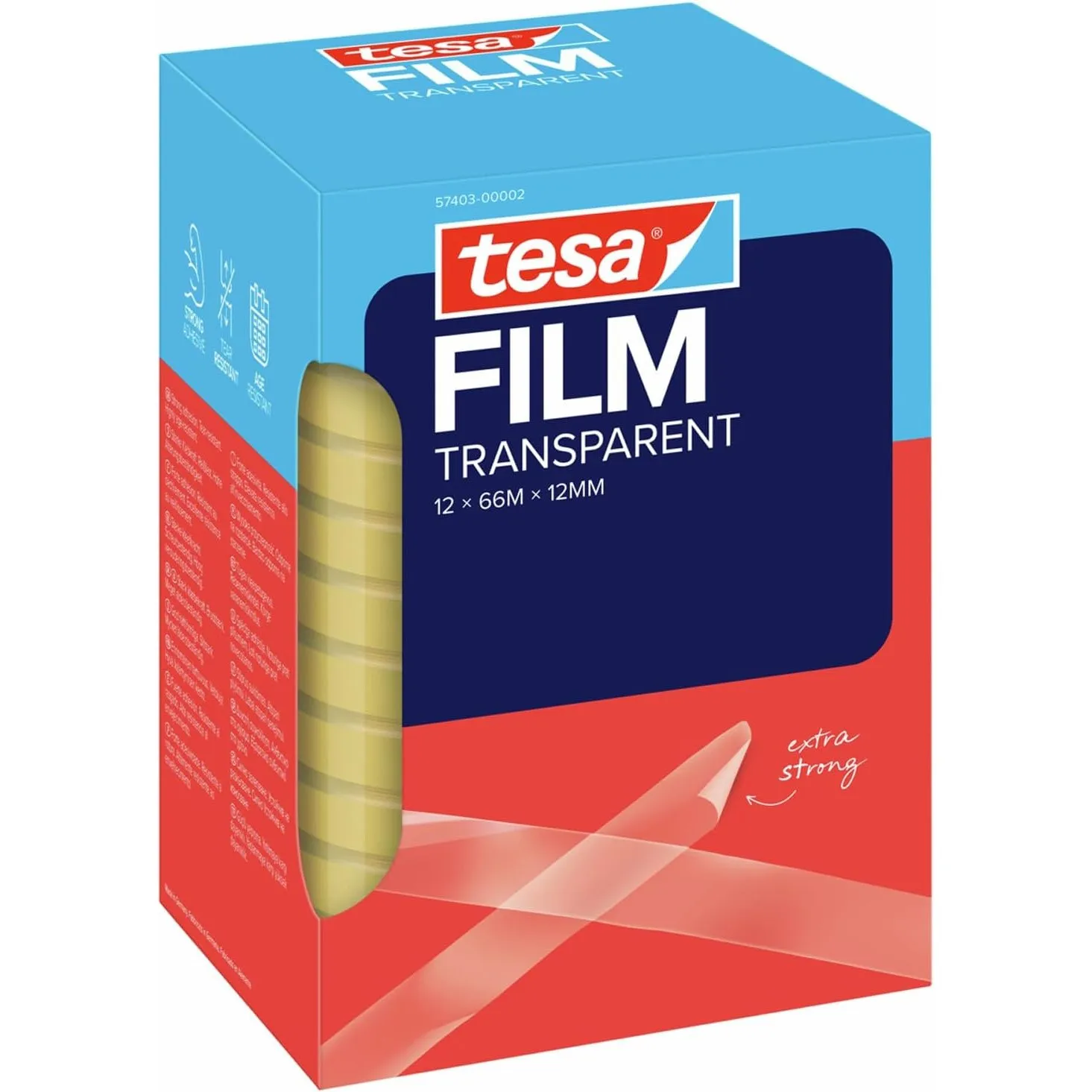 tesa tesafilm Transparent Klebeband - 66 m x 12 mm - 12 Rollen