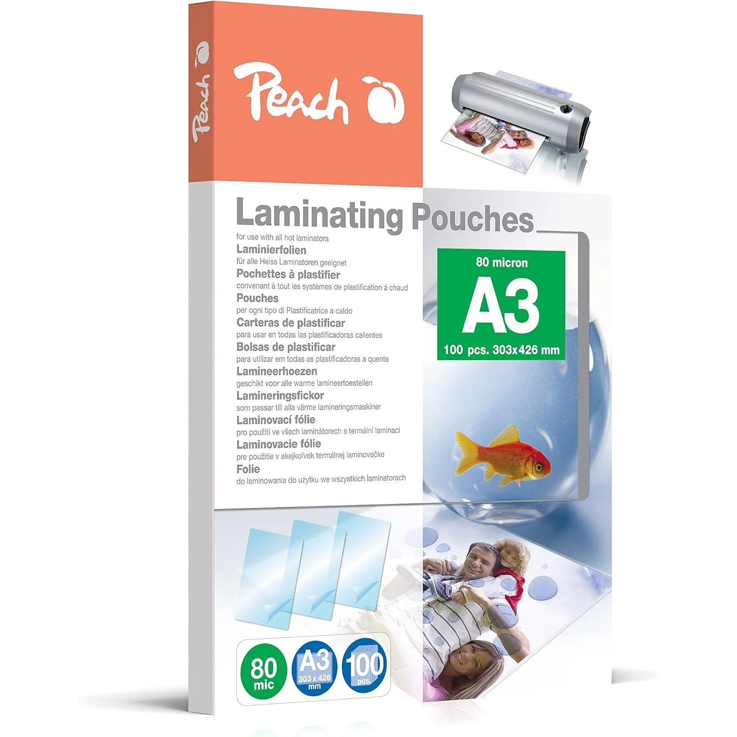 Peach Laminierfolien A3 100 Stück 2 x 80 mic (160 µm) glänzend - PP580-01