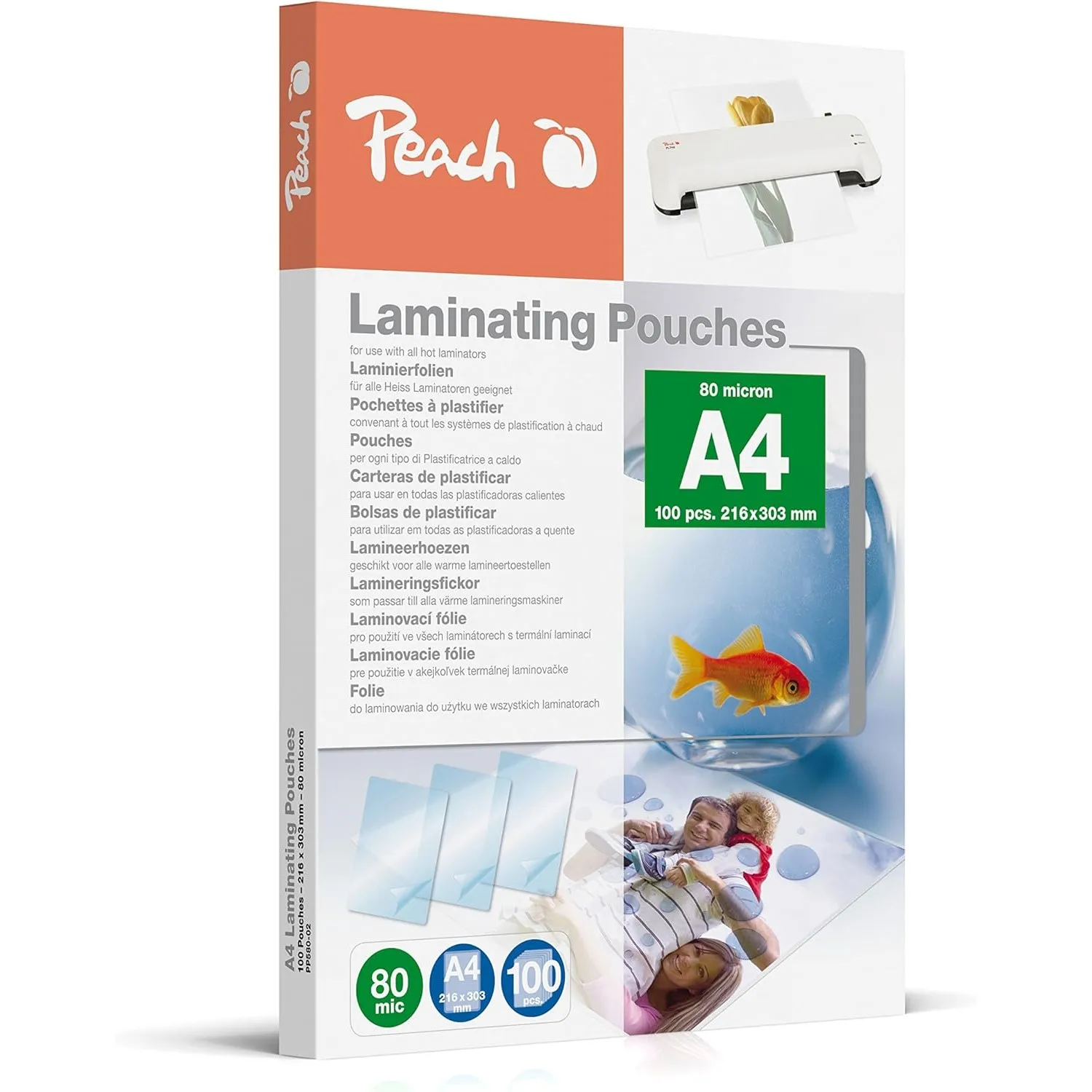 Peach Laminierfolien A4 100 Stück 2 x 80 mic (160 µm) glänzend - PP580-02