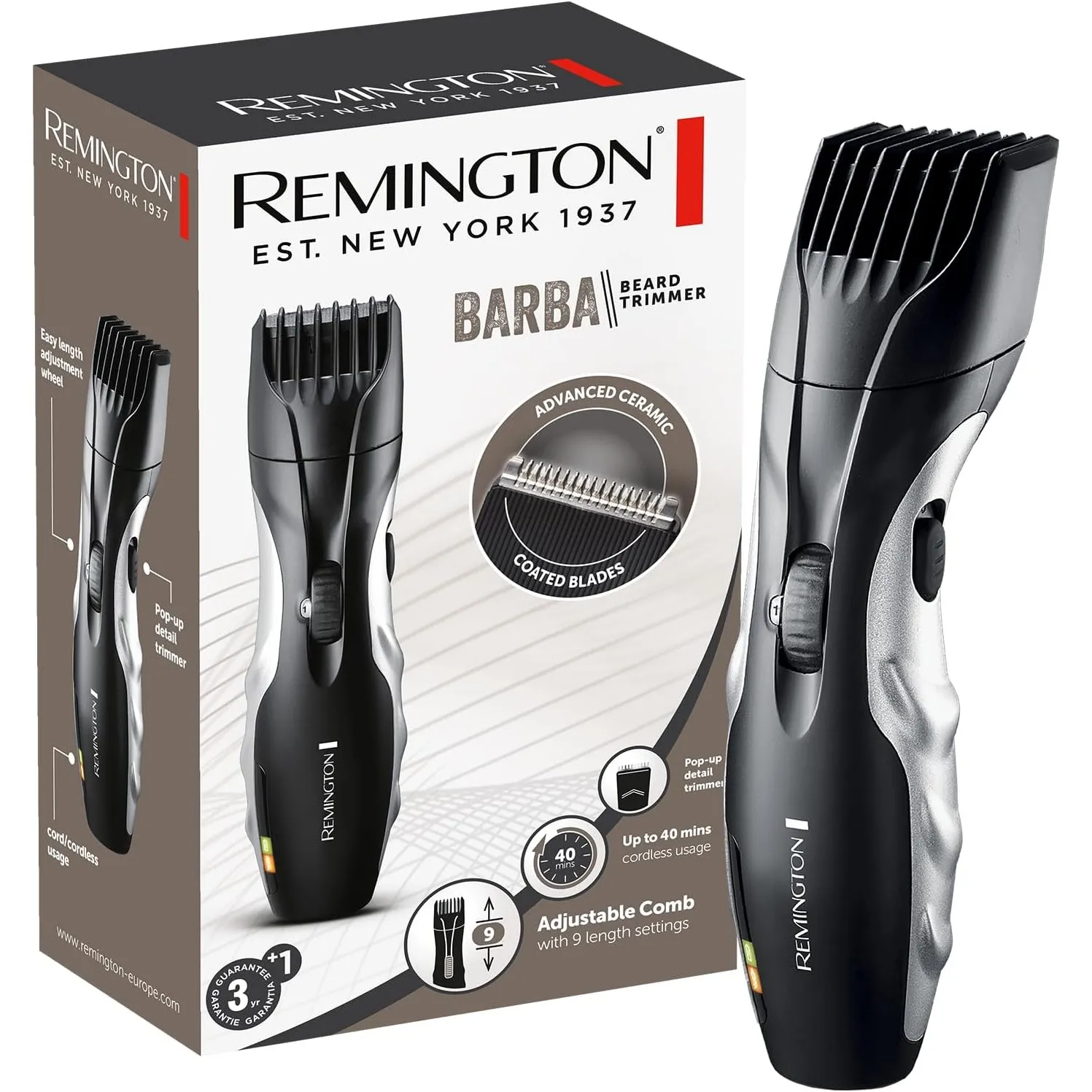 Remington Barttrimmer Herren [selbstschärf. Keramik Klingen/0,4-18mm] Bartschneider Set (Einstellrad mit 9 Längeneinste…