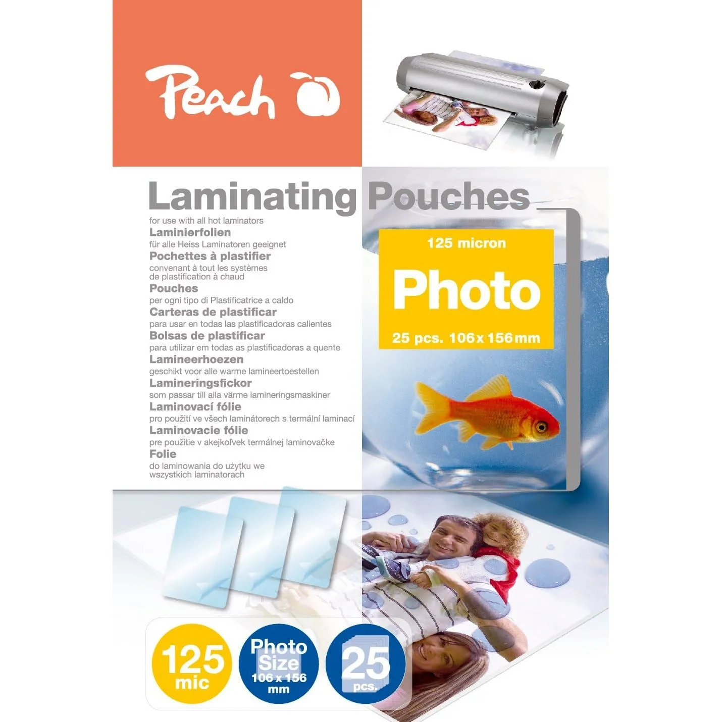 Peach Laminierfolien 106x156mm Foto - 125 mic - 25 pouches - glänzend - kompatibel mit Laminiergeräten aller Markenhers…