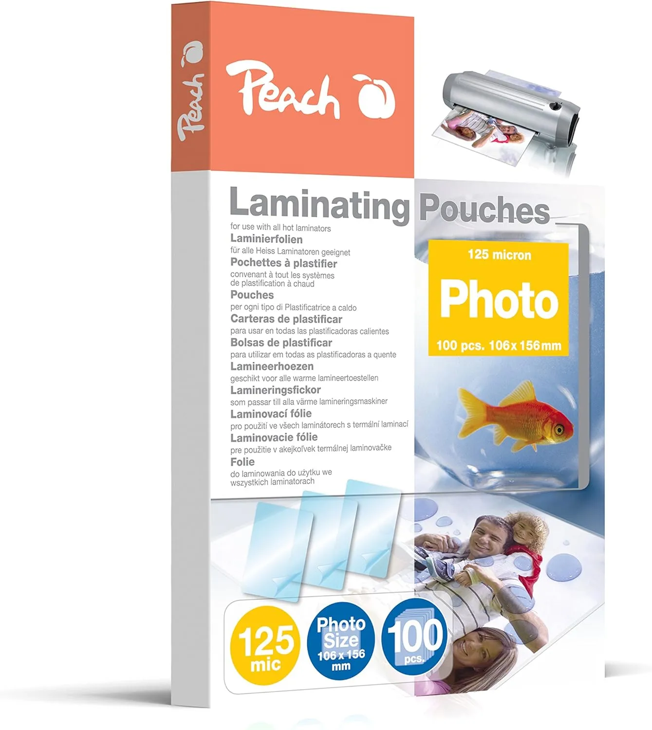 Peach Laminierfolien 106x156mm Foto - 125 mic - 100 pouches - glänzend - kompatibel mit Laminiergeräten aller Markenher…