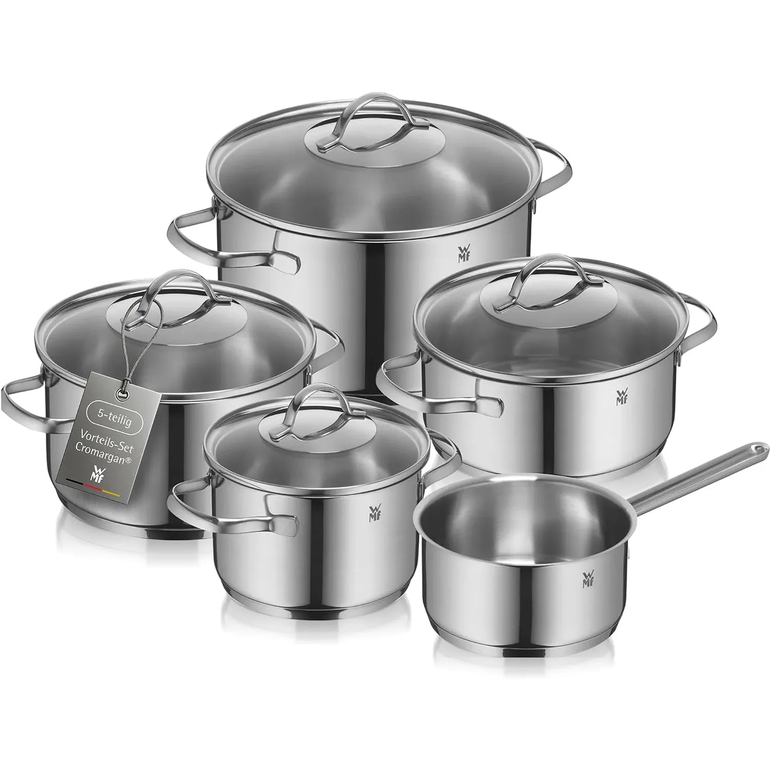 WMF Provence Plus Topfset 5-teilig für Induktion und alle Herdarten, Töpfe aus Cromargan Edelstahl mit Glasdeckel, brei…