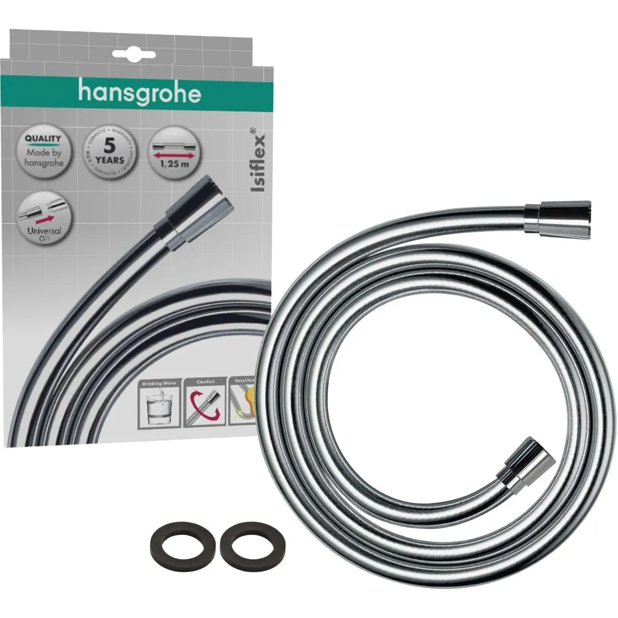 hansgrohe Isiflex - universal Duschschlauch 1,25 m, mit Verdrehschutz, flexibler Brauseschlauch mit Knickschutz, inkl. …