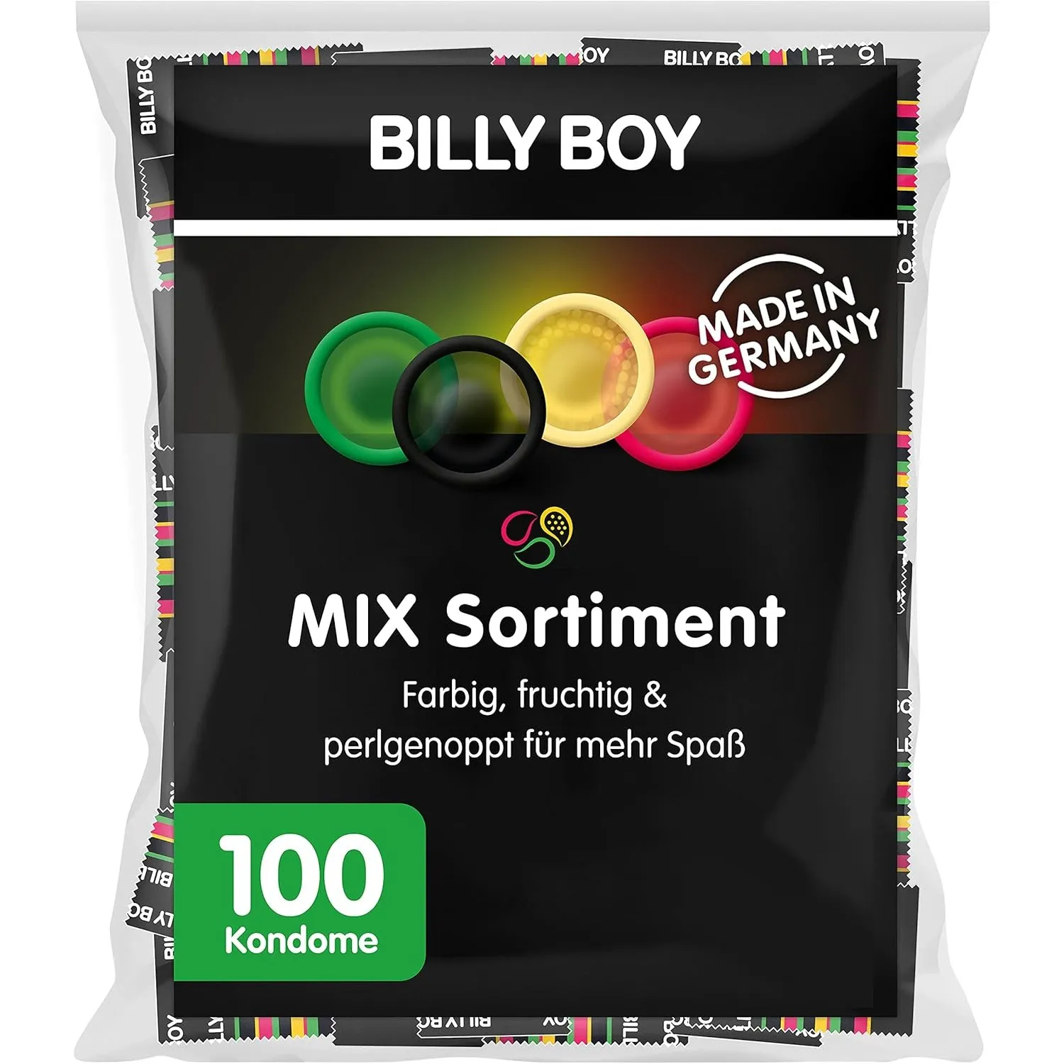 BILLY BOY Kondome 100er Beutel Mix-Sortiment | Aus bunten, perlgenoppten, aromatisierten und extra feuchten Kondomen | …