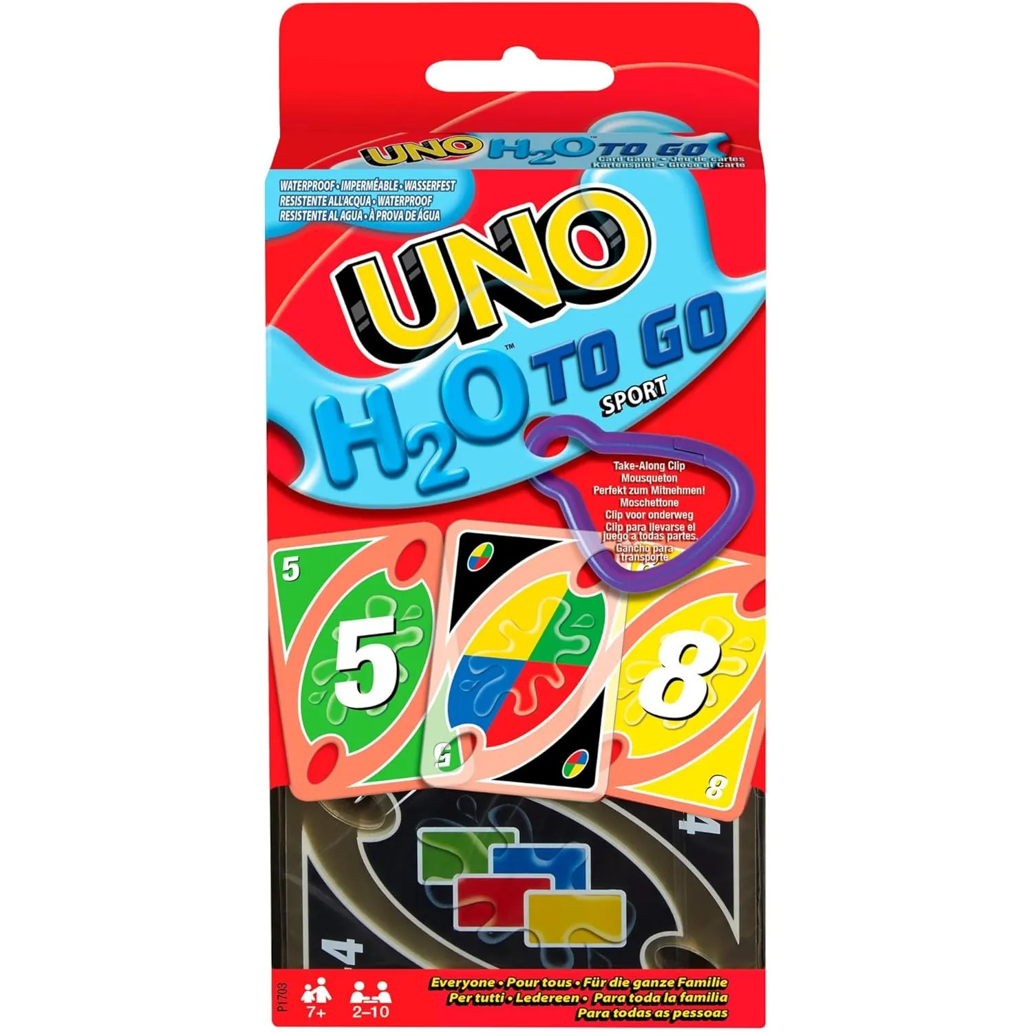 Mattel Games UNO H2O to Go, UNO Kartenspiel für die Familie, UNO wasserfest und zum Anhängen mit Karabinerhaken, Perfek…