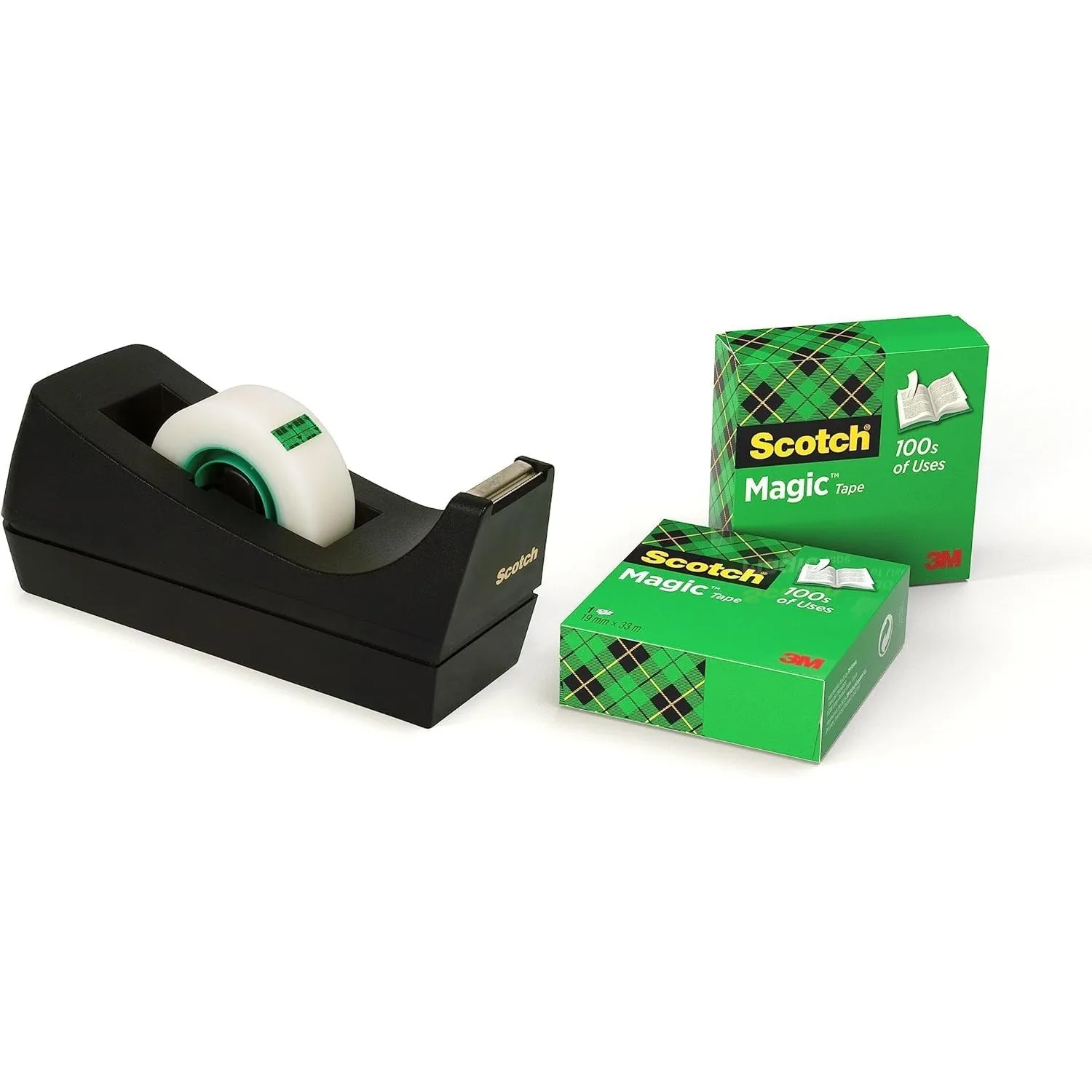 Scotch Tischabroller C38, Schwarz + Magic Tape, 3 Rollen, 19 mm x 33 m
