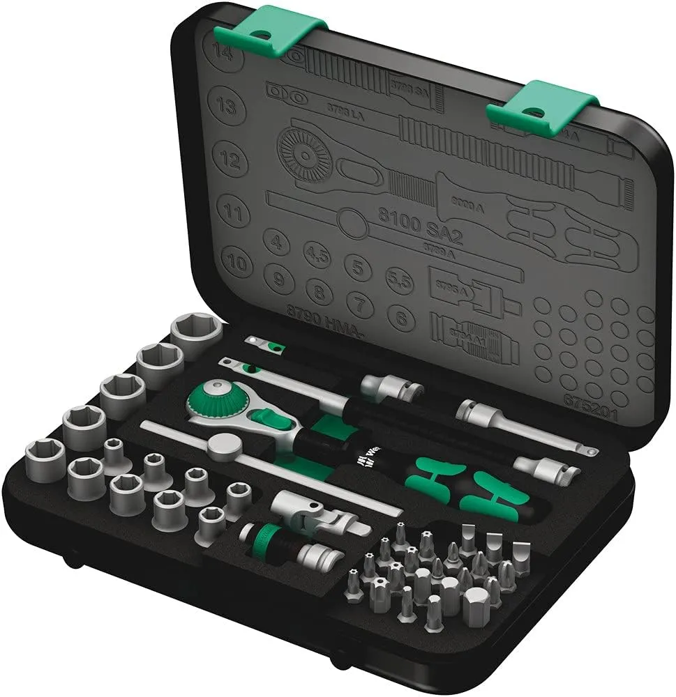 Wera 8100 SA 2 Zyklop Speed-Knarrensatz, 1/4 Zoll metrisch, Schwarz, 42-teilig, 05003533001
