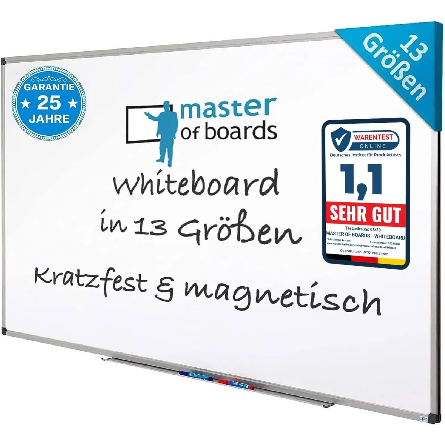 Mob Magnetisches Whiteboard 240x120cm mit Alurahmen und abnehmbare Stiftablage für Büro, Heim und Schule, Magnettafel K…