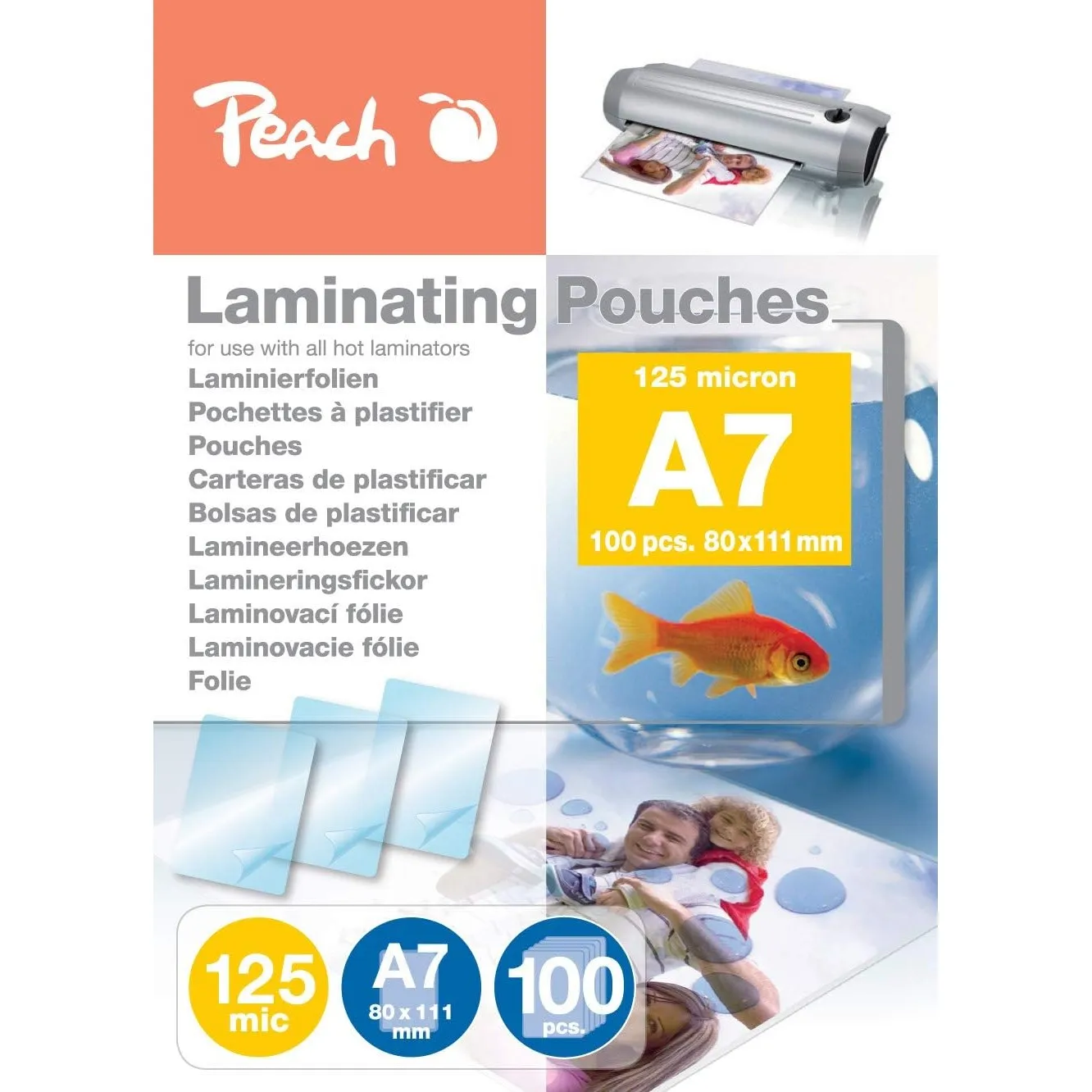 Peach Laminierfolien A7 100 Stück 2 x 125 mic (250µm) glänzend - Ultrastark