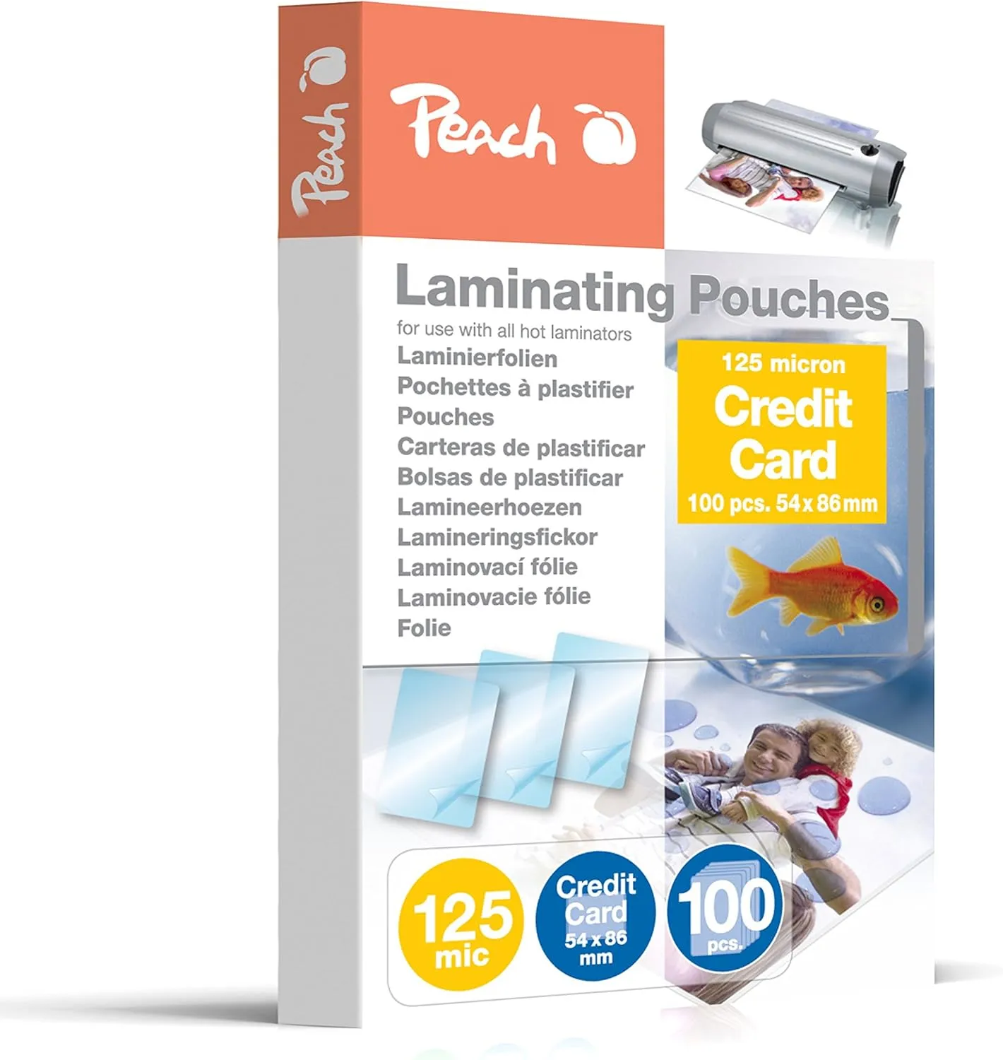 Peach Laminierfolien 54x86mm Kreditkarte - 125 mic - 100 pouches - glänzend - kompatibel mit Laminiergeräten aller Mark…