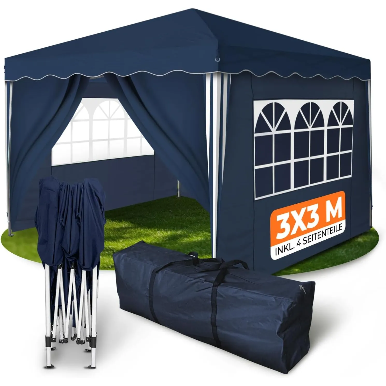 Kronenburg Faltpavillon wasserdicht Dachmaß 3 x 3 m UV Schutz 50+ Pavillon in Blau mit 4 Seitenteilen