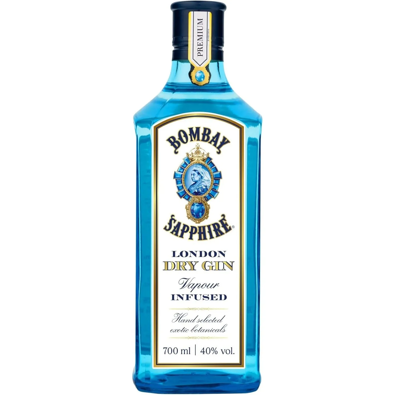 Bombay Sapphire London Dry Gin, 40 Vol-%, 70 cl / 700 ml, zu 100% per Dampfinfusion destillierte Spirituose mit 10 erle…