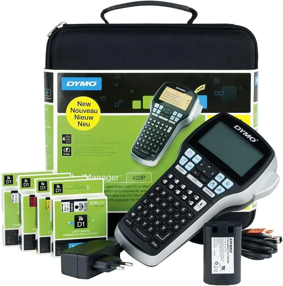 DYMO LabelManager 420P Beschriftungsgerät im Koffer | Tragbares Etikettiergerät mit ABC Tastatur | mit extra Rollen D1-…
