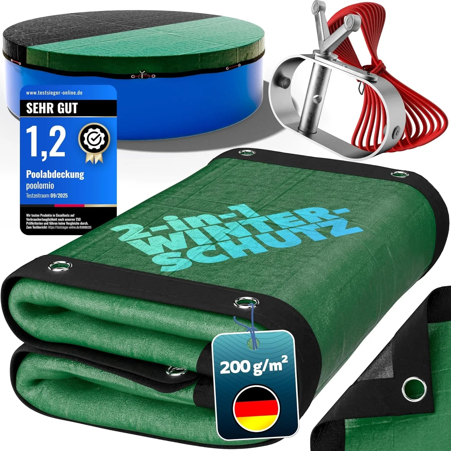 poolomio Poolabdeckung oval 900 x 450 cm, Winterabdeckung Pool