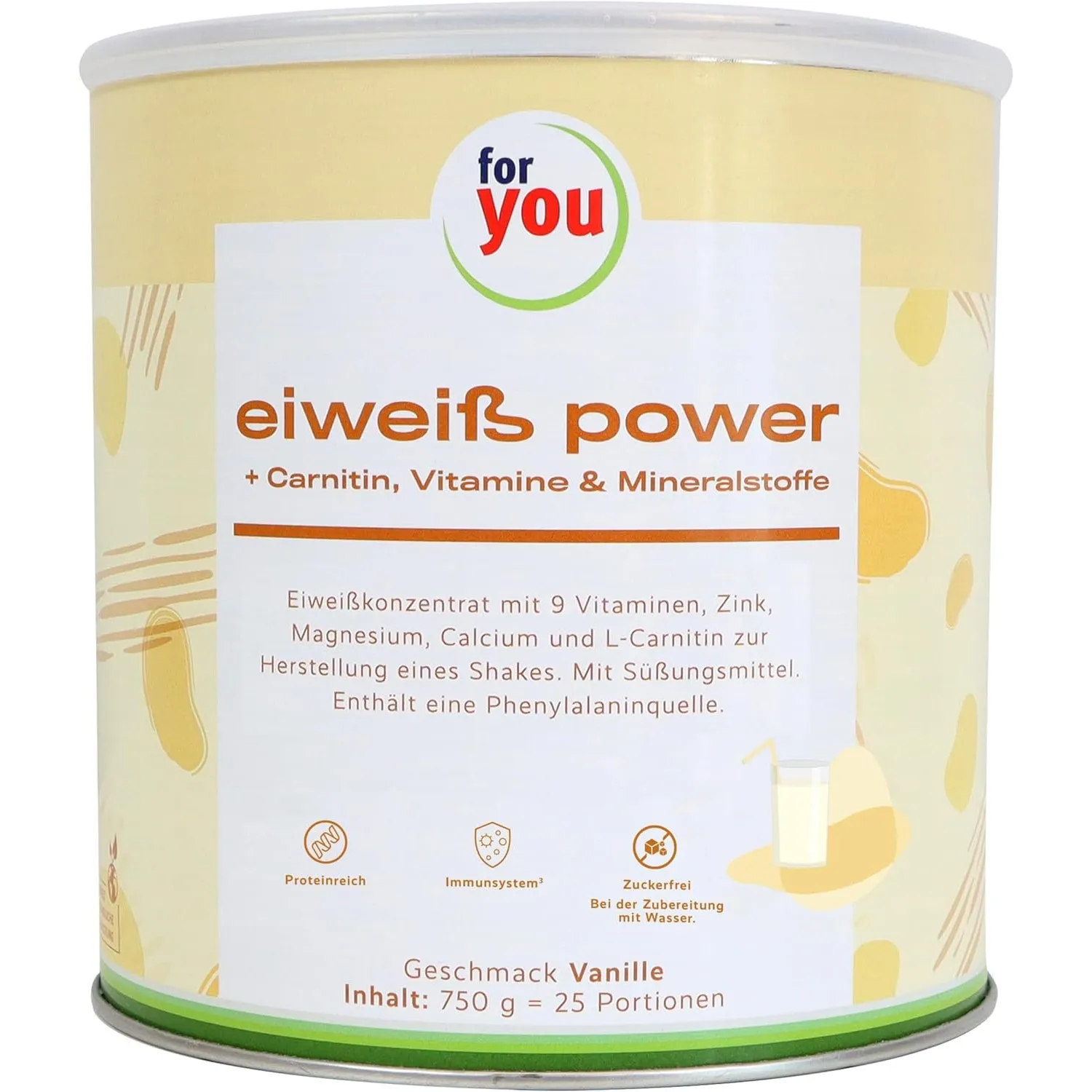 for you Power Eiweiß Vanille 750 g – Mehrkomponenten Eiweißpulver nach Dr. Strunz mit L-Carnitin | Protein Pulver aus M…