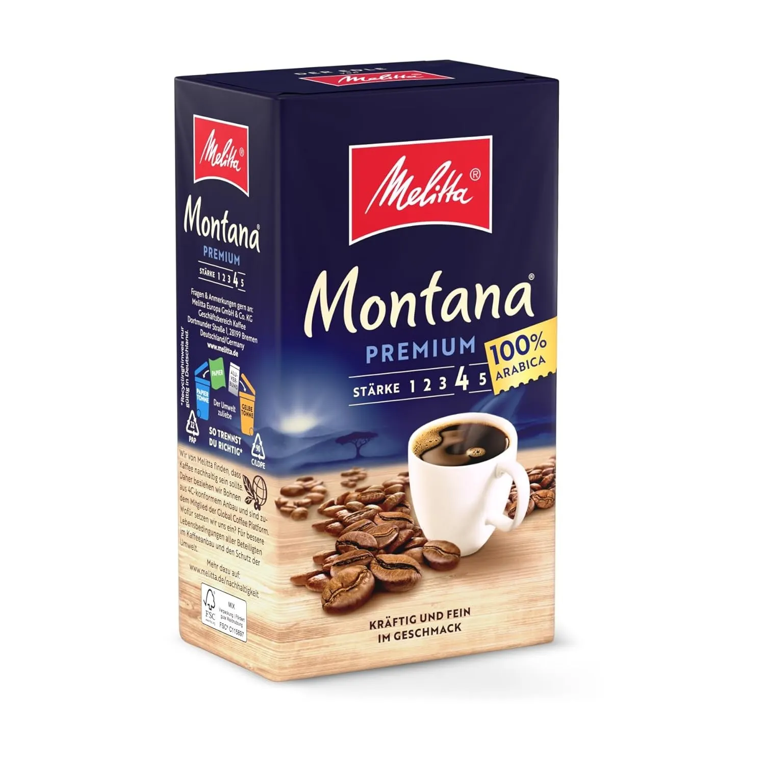 Melitta Montana Premium, Filterkaffee, Stärke 4/5, 500g | 100% Arabica-Bohnen, dunkle Röstung, ideal für Filterkaffeema…