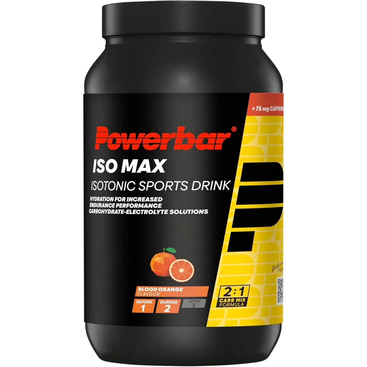 Powerbar - Isomax - Blood Orange - 1200g - Isotonisches Sportgetränk - 5 Elektrolyte - 75mg Koffein