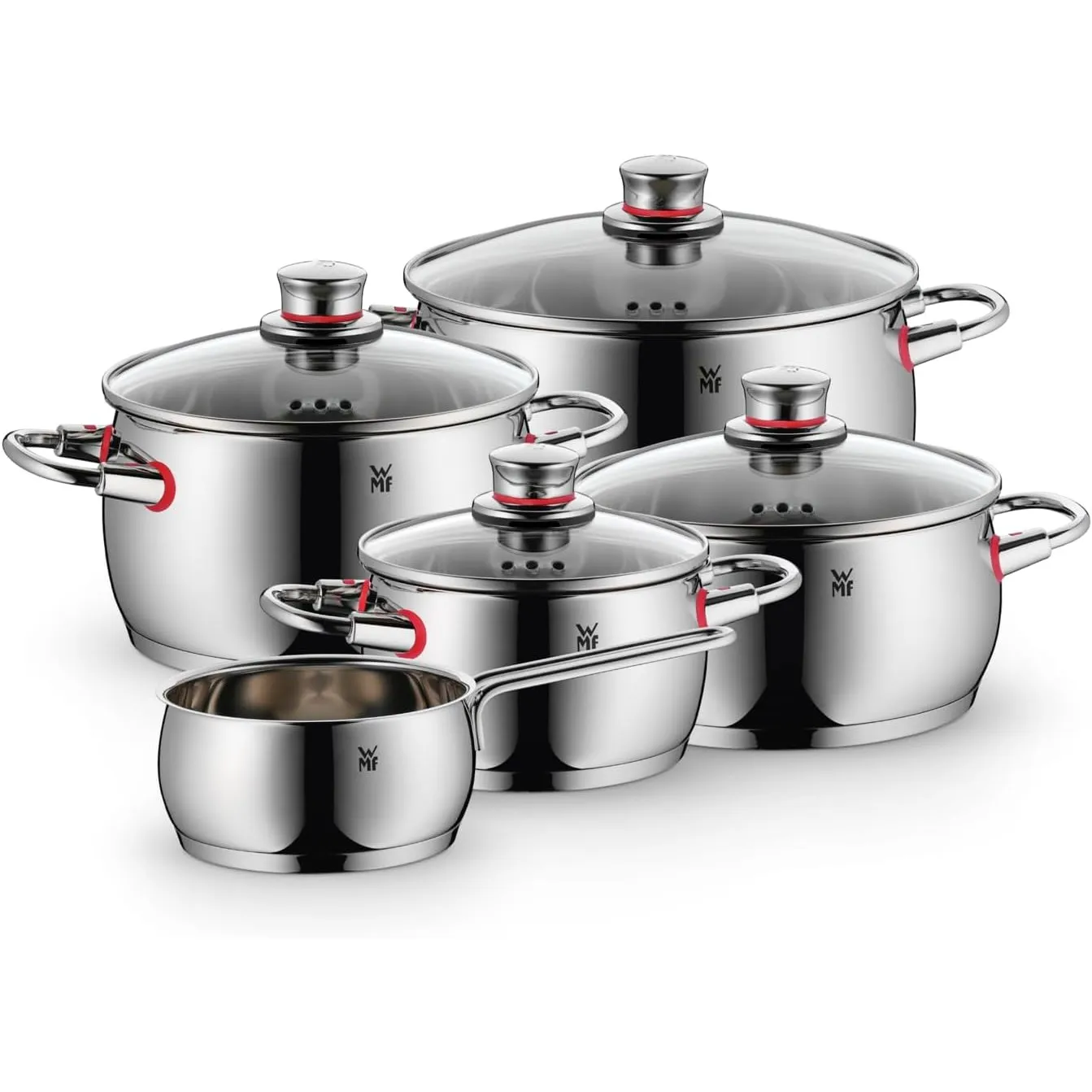 WMF Quality One Topfset Induktion 5-teilig, Kochtopf Set mit Glasdeckel, Cromargan Edelstahl poliert, Induktions Töpfe …