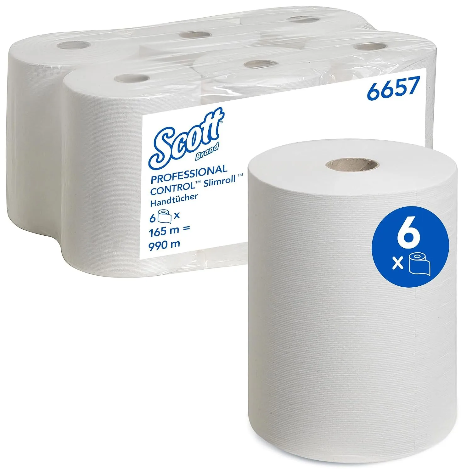 Scott weiße Papierhandtücher 6657, 1-lagig, Papierhandtuch, 6x165m