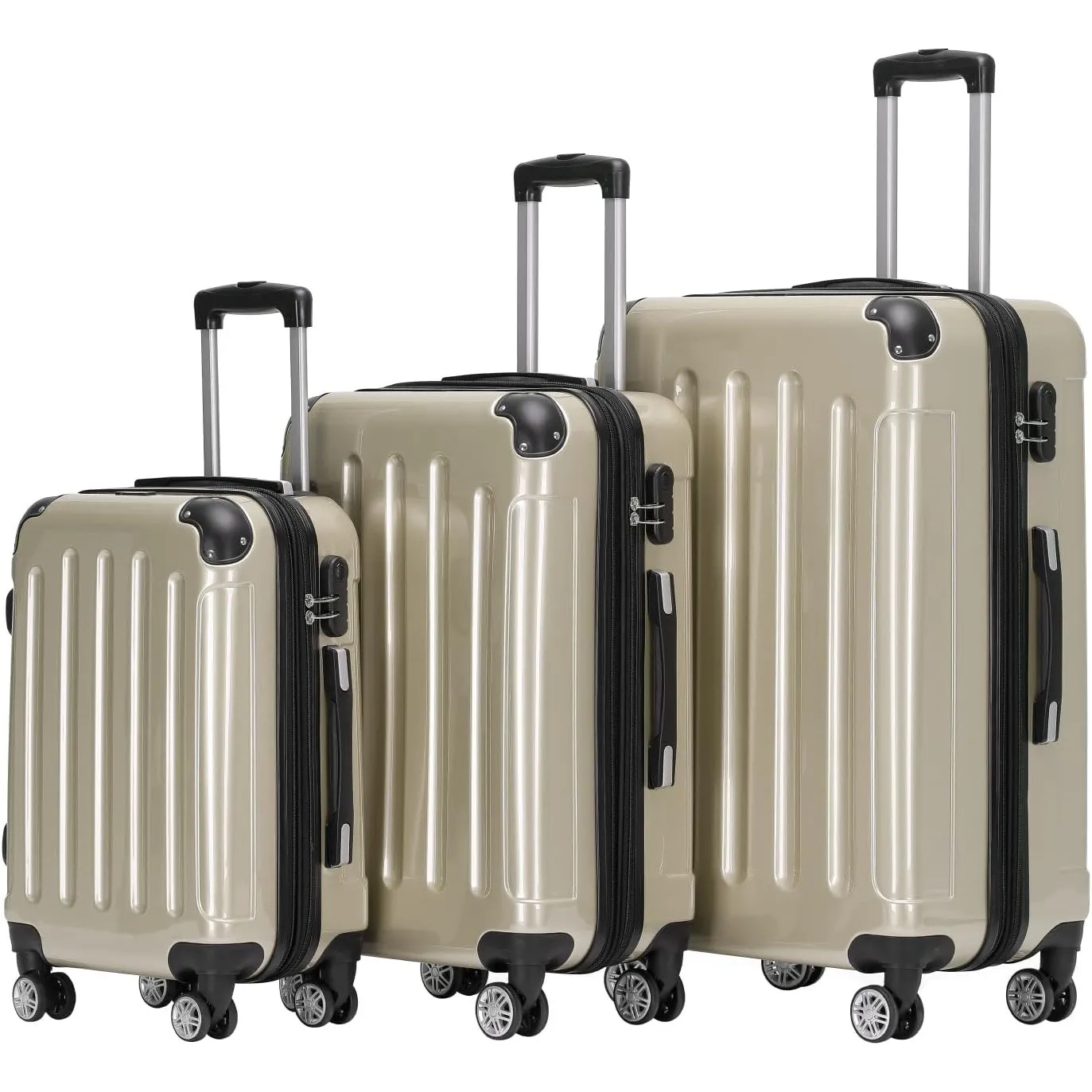 BEIBYE Zwillingsrollen 2048 Hartschale Trolley Koffer Reisekoffer Taschen Gepäck in M-L-XL-Set (Champagner, Set)