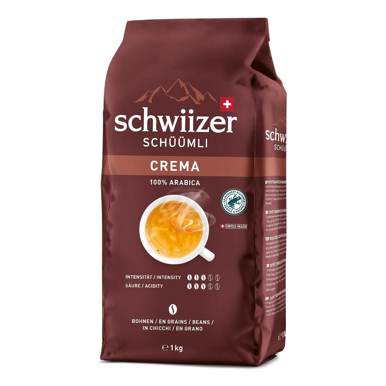 Schwiizer Schüümli Crema, 100% Arabica Kaffeebohnen, aromatisch-vollmundig, ideal für Vollautomaten, Stärke 3/5, mittle…
