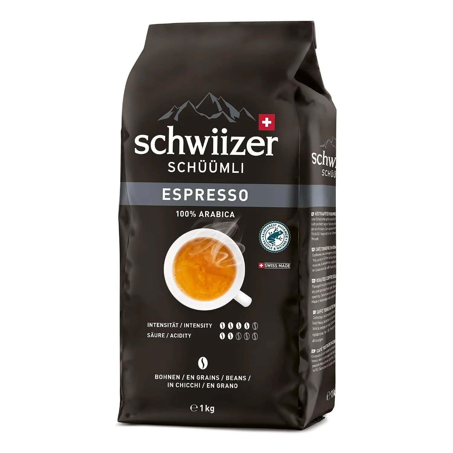 Schwiizer Schüümli Espresso, 100% Arabica Kaffeebohnen, kräftig-intensiv, ideal für Vollautomaten, Stärke 4/5, mittlere…