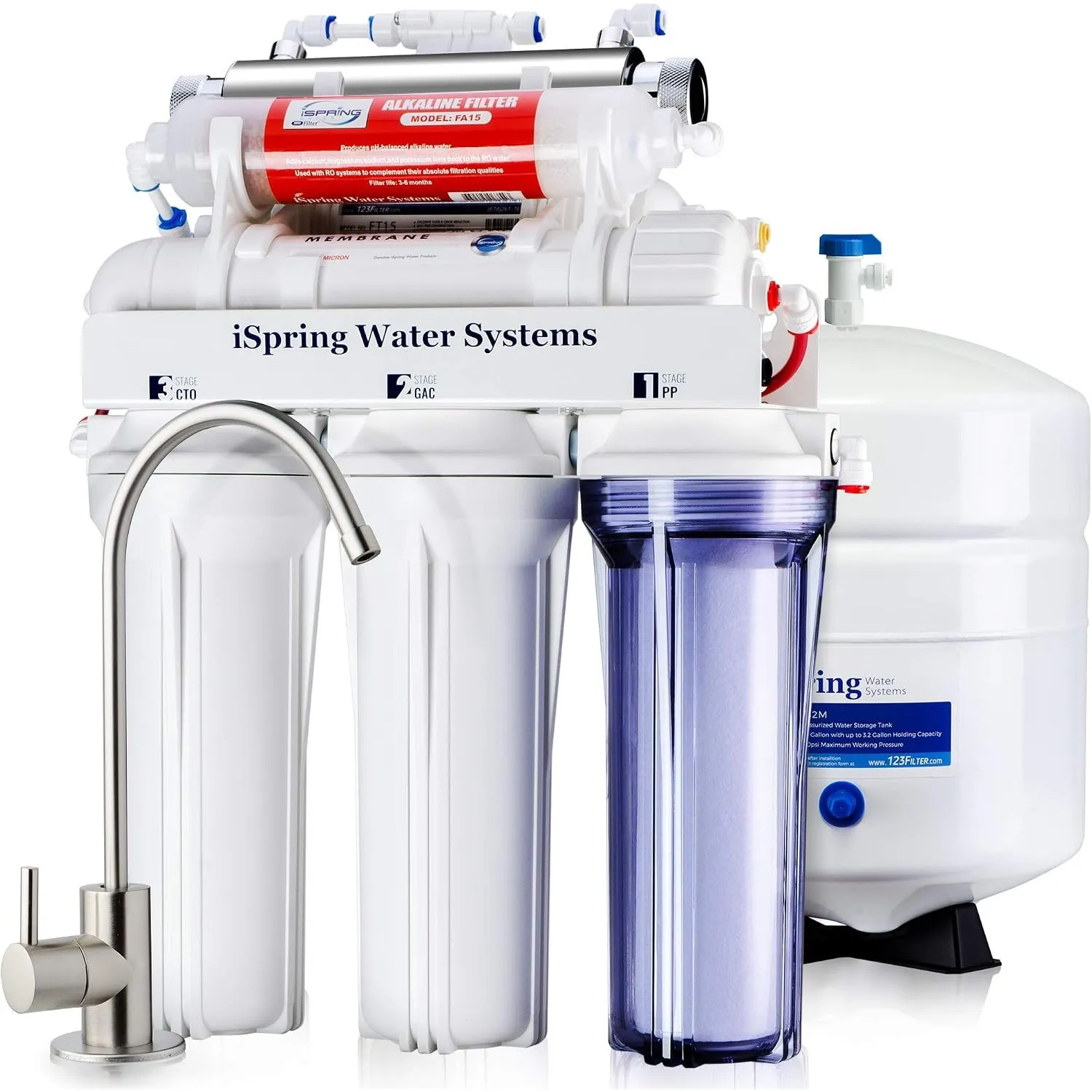 iSpring RCC7AKUV 7 Stufiges Umkehrosmose Trinkwasser Filtersystem | NSF-zertifiziert. 75GPD Umkehrosmoseanlage mit alka…