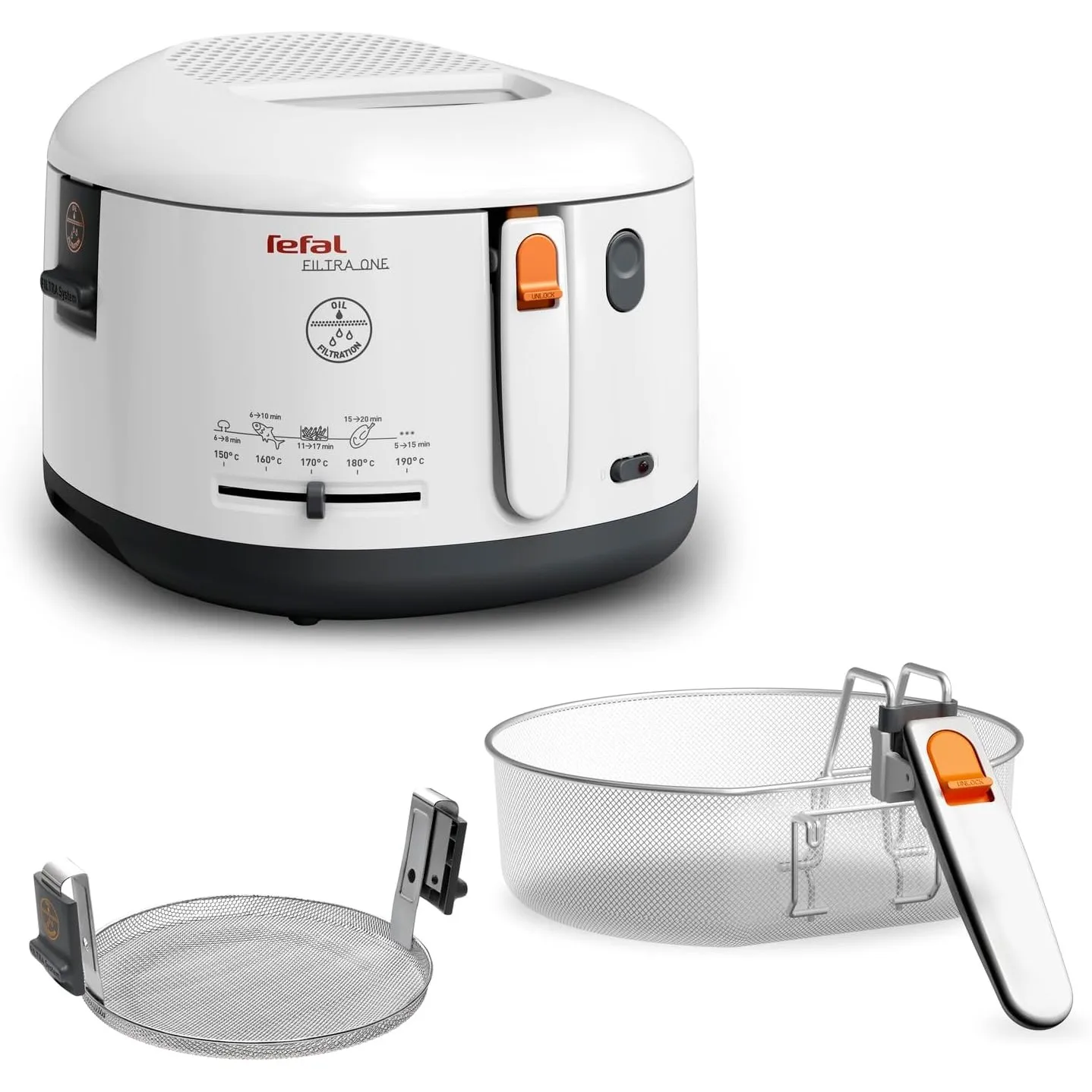 Tefal Fritteuse mit Ölfilter geruchsarm, wärmeisoliert sicher zum Anfassen, kompakt einklappbare Griffe, 150-190°C eins…