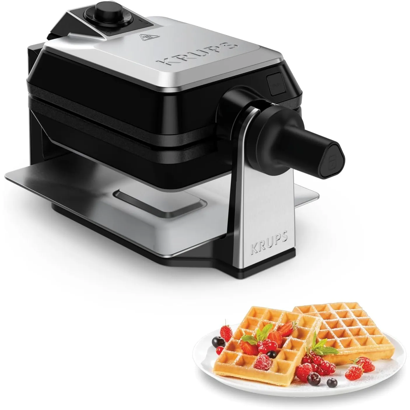 KRUPS Doppelwaffeleisen Professional, drehbares Waffeleisen für 2 belgische Waffeln, knusprig & gleichmäßig backen, 7 B…