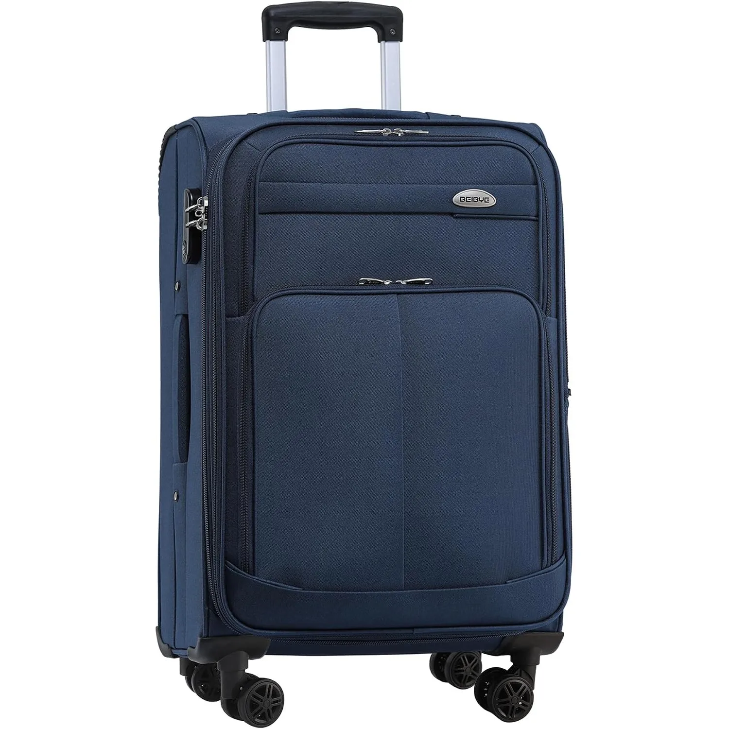 BEIBYE Leichter Stoffkoffer Kofferset Trolley Außentaschen Dehungsfuge mehr Stauraum mit Zahlenschloss (Blau, M-Handgep…