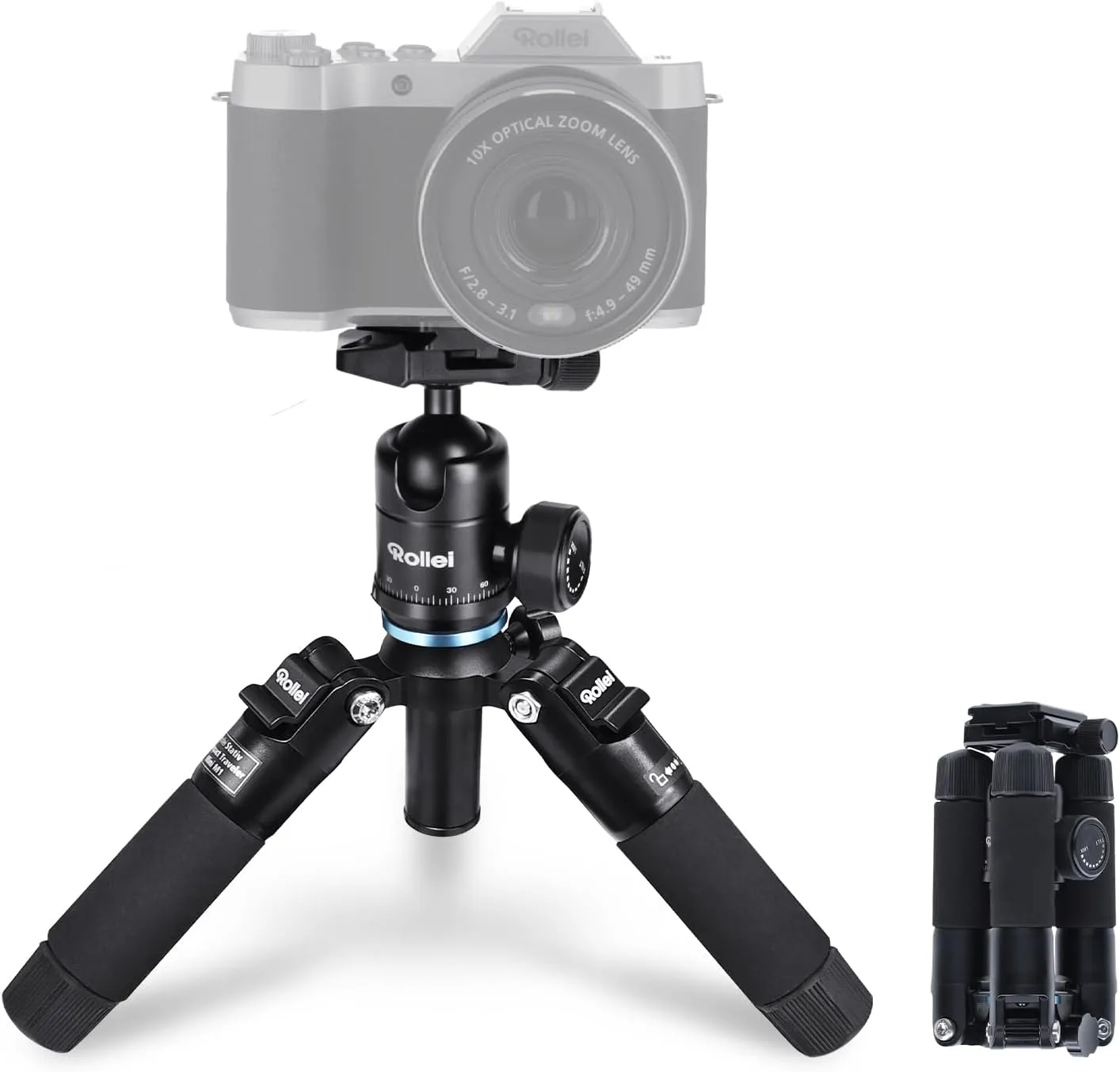 Rollei Compact Traveler Mini M1, Ministativ Kamera aus Aluminium 49cm Leichtes Desktop Reisestativ Klein mit Arca Swiss…