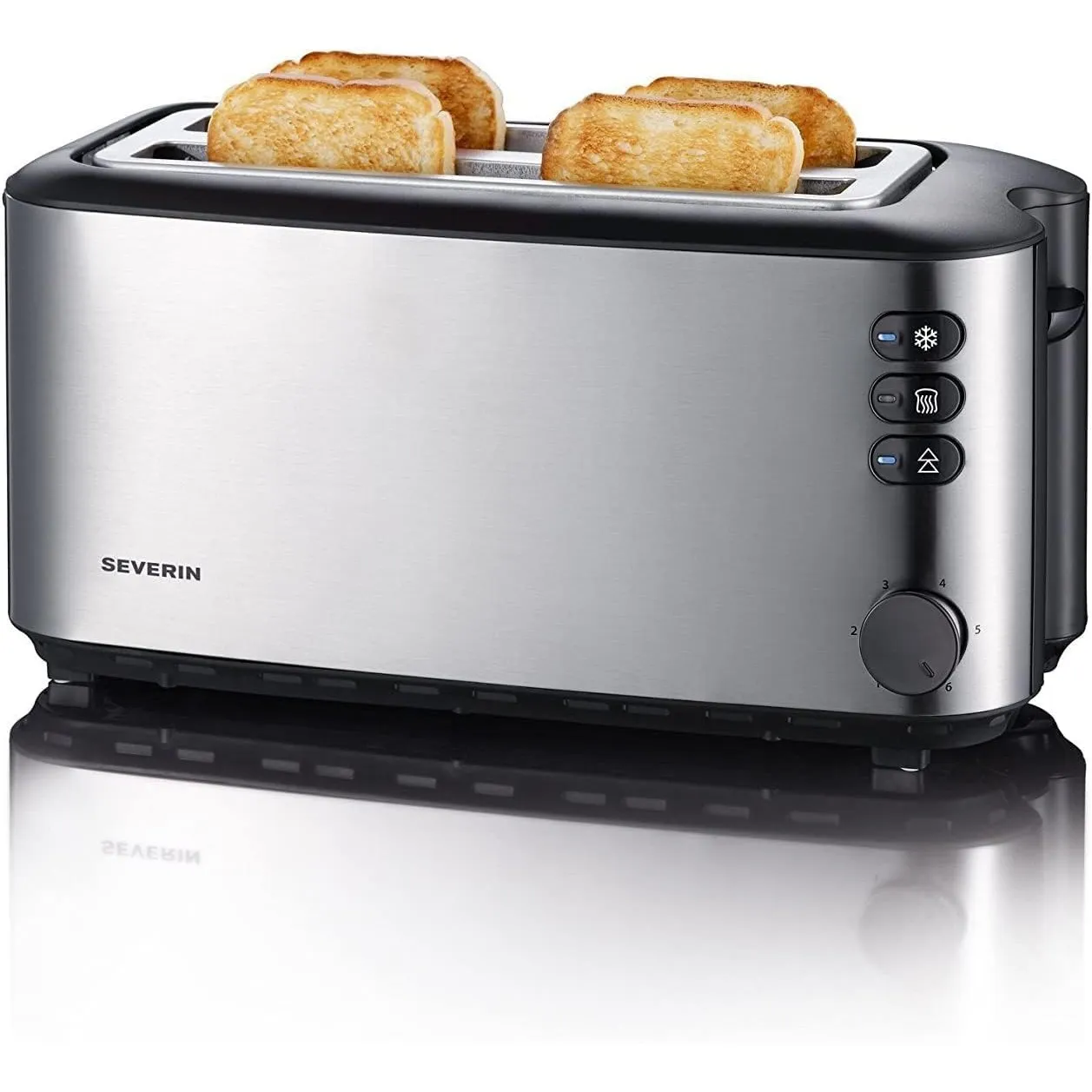 Severin Doppel-Langschlitztoaster mit eingebautem Brötchen-Aufsatz, für 4 Brotscheiben, Brotscheibenzentrierung, Aufwär…
