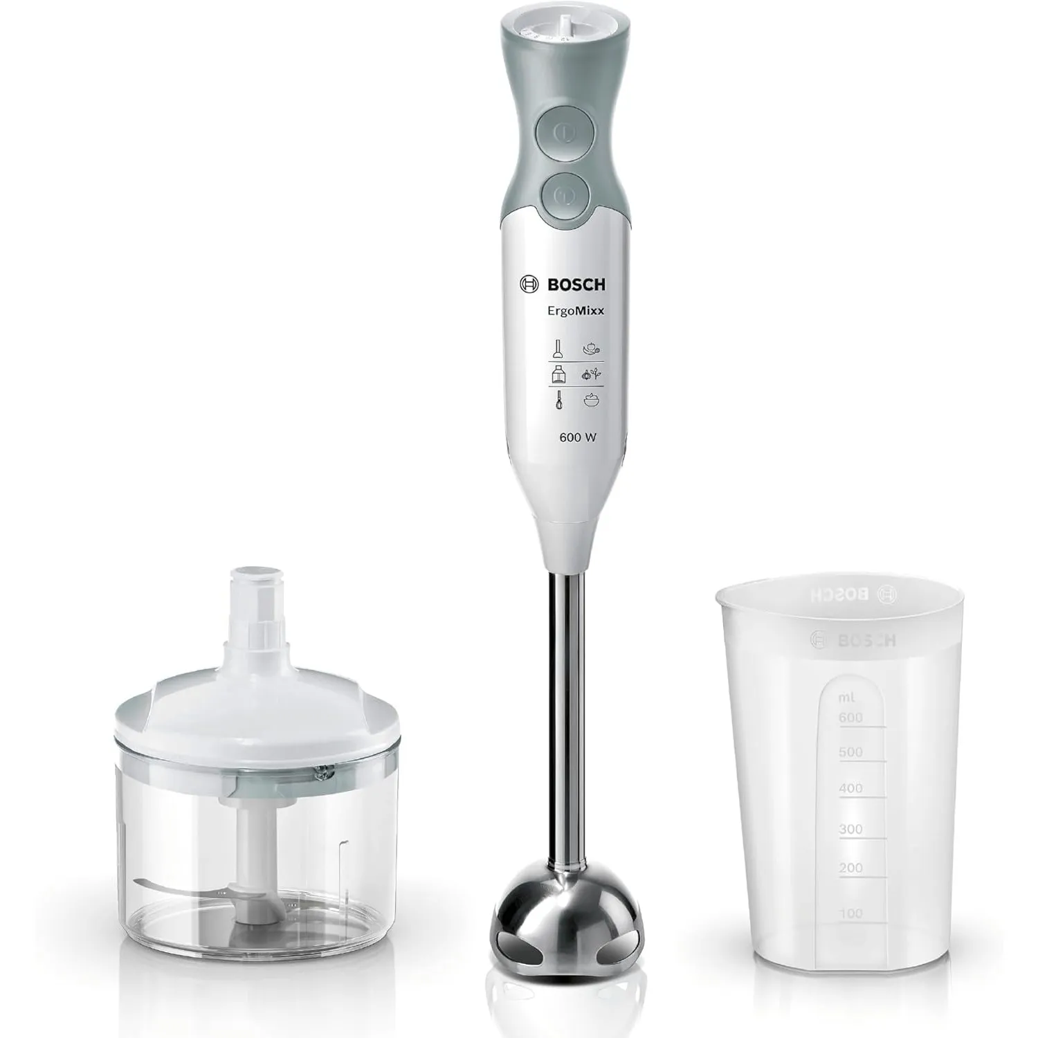 Bosch Stabmixer ErgoMixx, Edelstahl-Mixfuß, Mix- und Messbecher, 4-Klingen-Messer, Zerkleinerer, ergonomisches Design, …