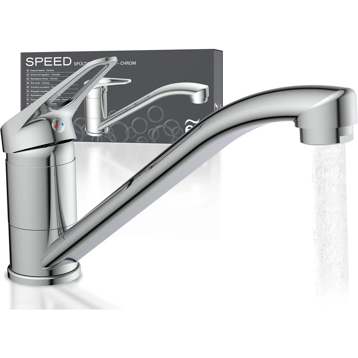 EISL Spültischarmatur SPEED, 360° schwenkbarer Wasserhahn Küche, ideale Küchenarmatur für Doppelspülbecken, Einhebelmis…