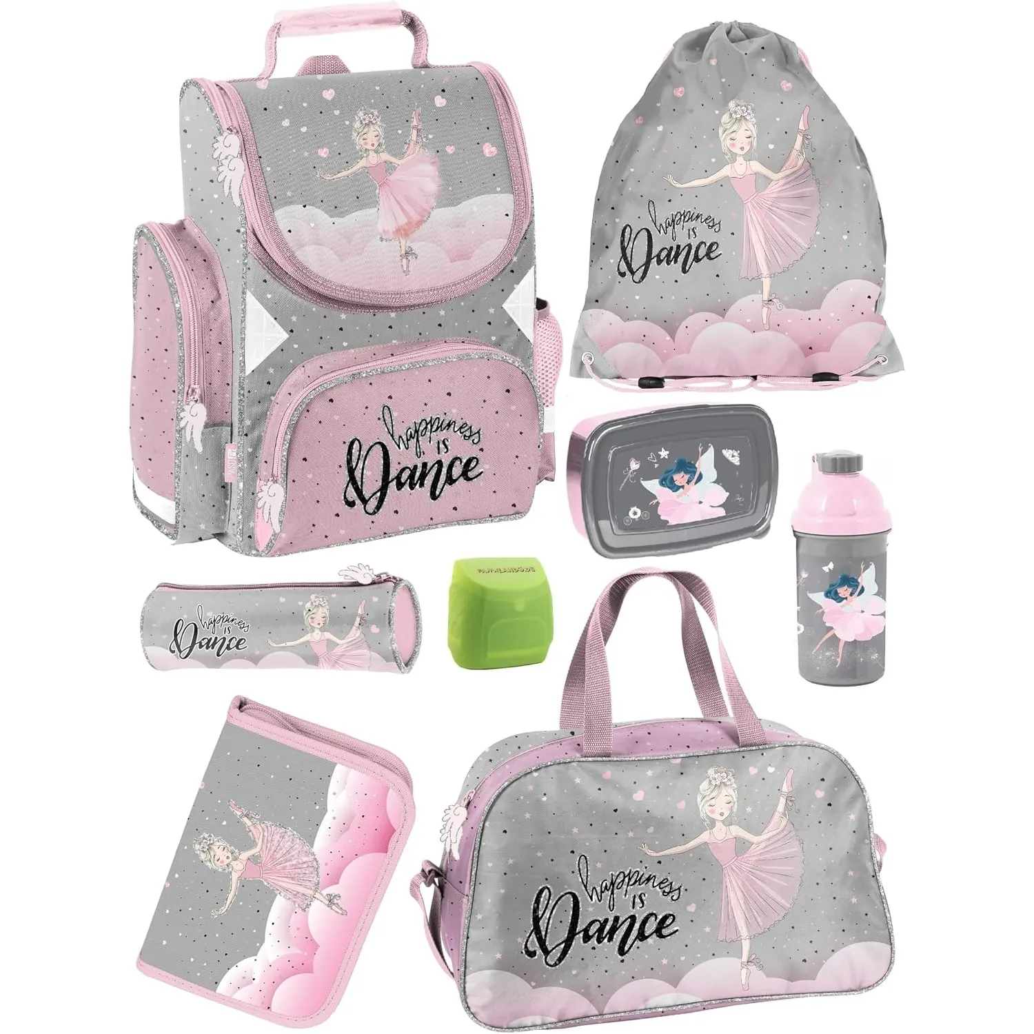 Familando - Schulranzen Set - 8-teilig mit Federmappe - Ballerina - Ergonomisch, stabil & mit gepolstertem Rücken - 101…