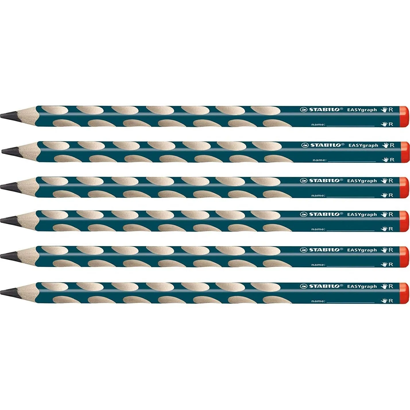 STABILO - Ergonomischer Dreikant-Bleistift für Rechtshänder - EASYgraph in petrol - 6er Pack - Härtegrad HB
