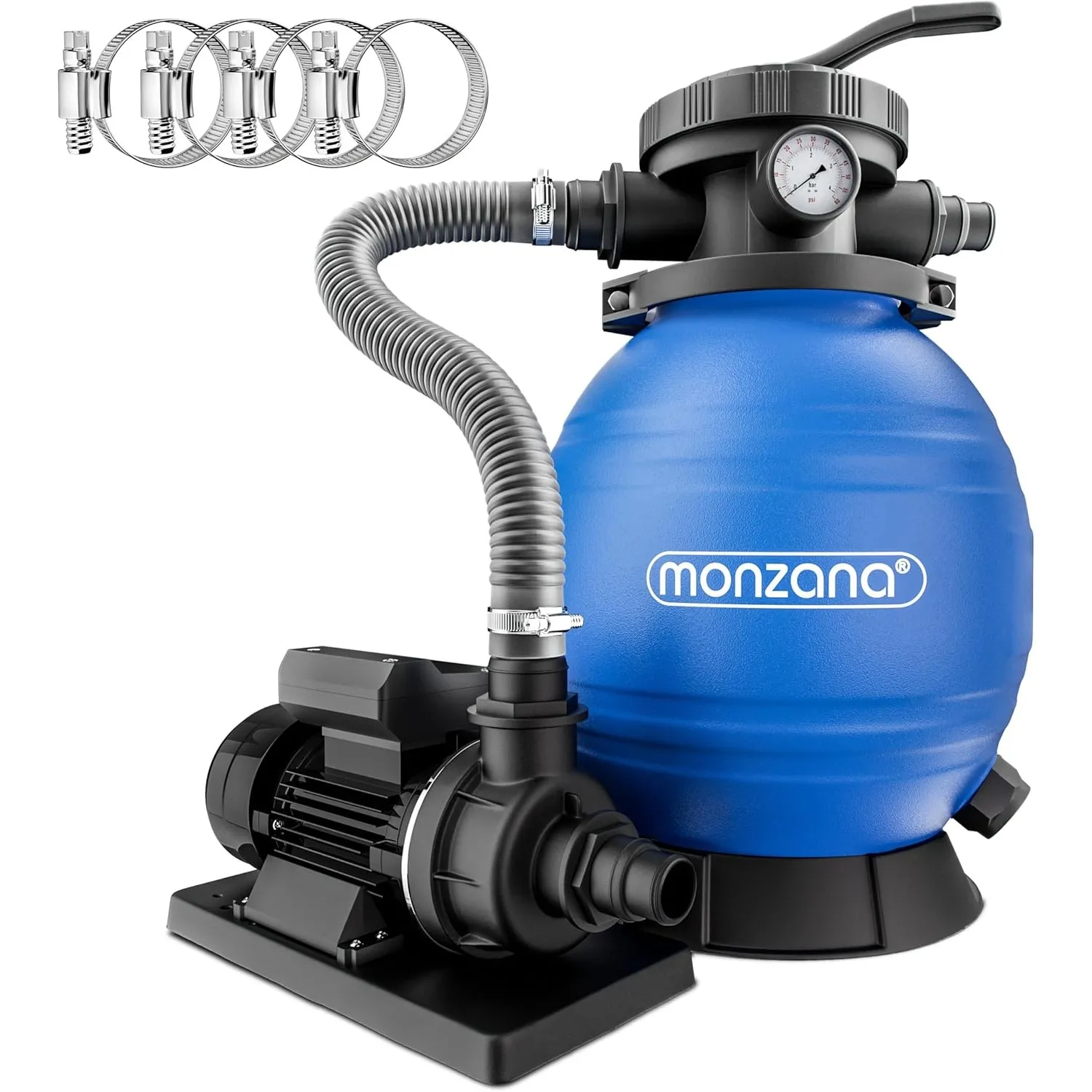 MONZANA® Sandfilteranlage SF12K 10.200L/h bis 35.000L Pool Selbstansaugend 400 Watt 2in1 Adapter Ø32-38mm 7Wege Ventil …