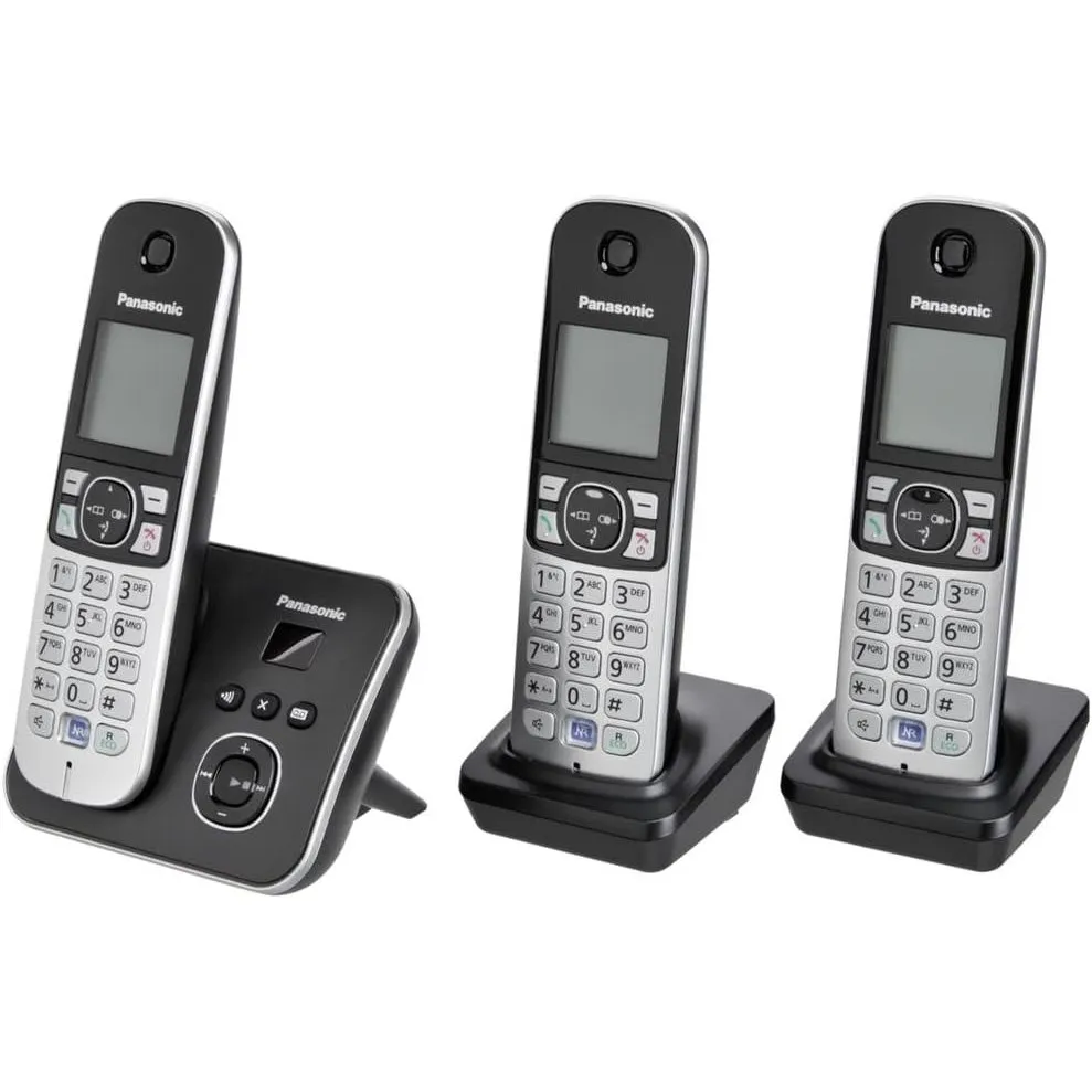 Panasonic KX-TG6823GB DECT Schnurlostelefon mit Anrufbeantworter (3 Mobilteile, strahlungsarm, Eco-Modus, Gap Telefon, …