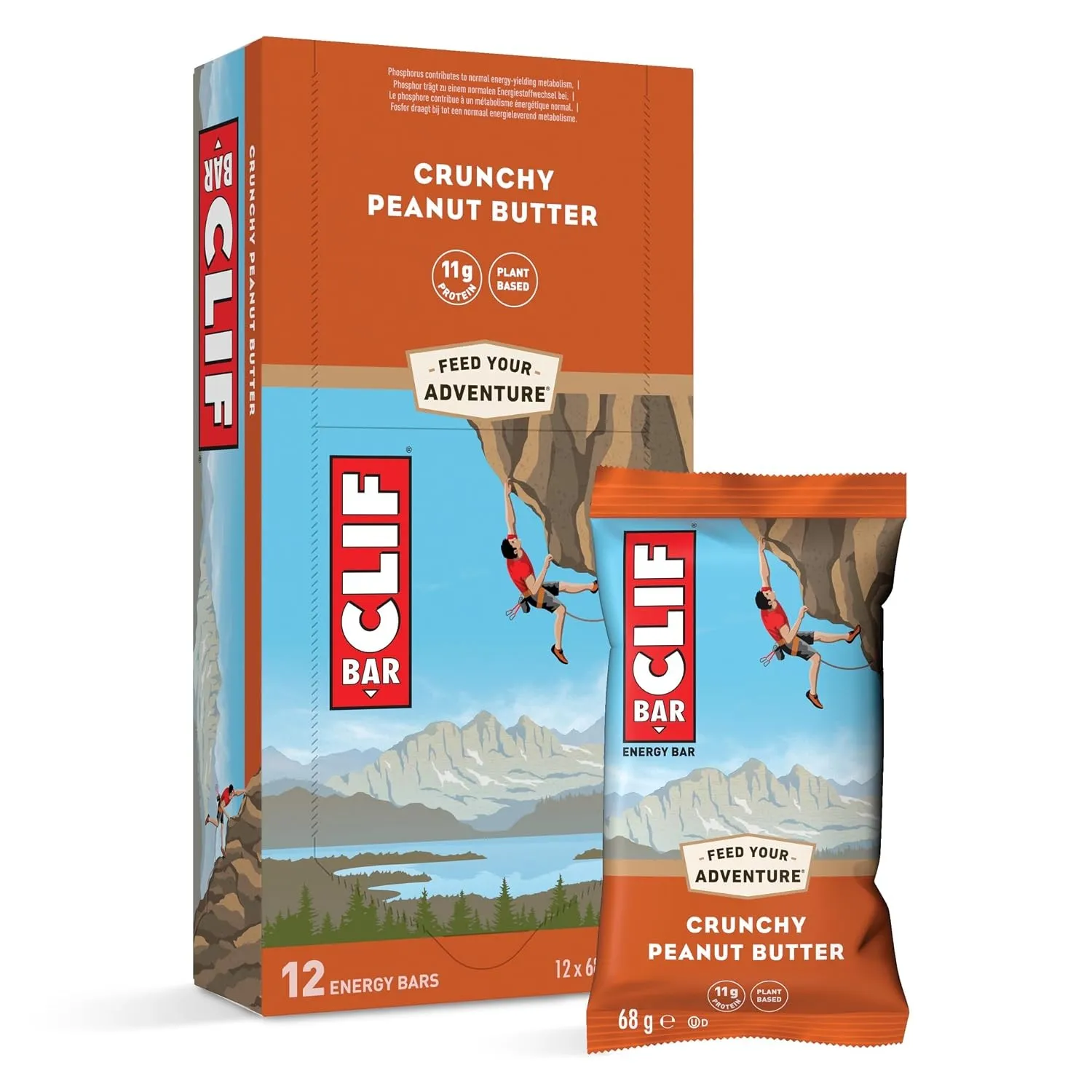 CLIF BAR Crunchy Peanut Butter Pflanzlicher Energieriegel, 12 x 68 g