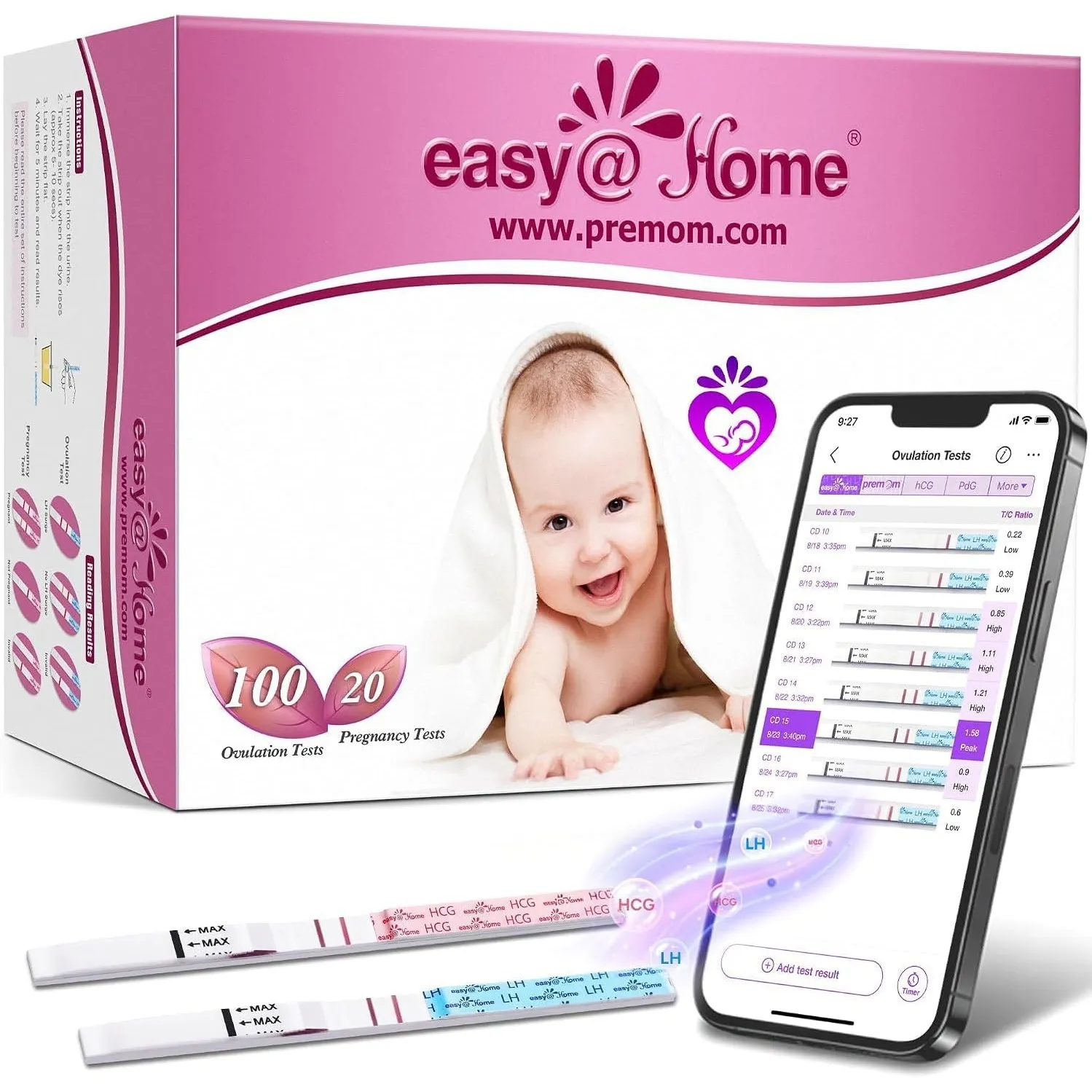 Easy@Home Kinderwunsch 100 x Ovulationstest Fruchtbarkeitstests und 20 x Schwangerschaftstests für Eisprung - Unterstüt…