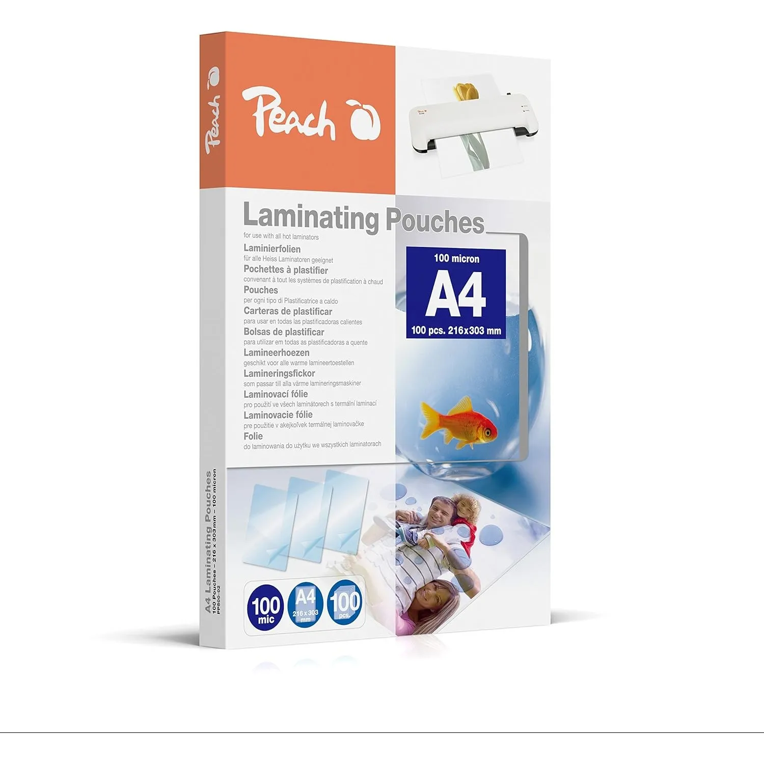 Peach Laminierfolien A4-100 Mic - 100 Pouches - glänzend - Kompatibel mit Geräten aller Markenhersteller - PP500-02