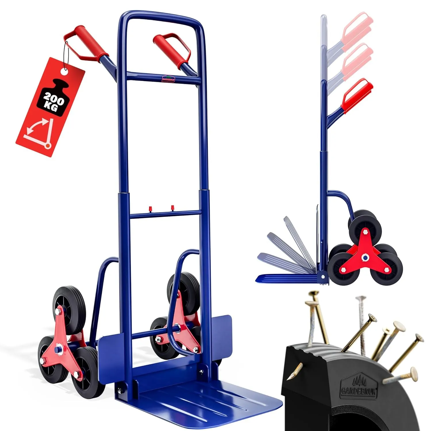 DEUBA® Treppenkarre klappbar bis 200kg Hartgummireifen Haltegriffe Sackkarre Transportkarre Stapelkarre Wagen