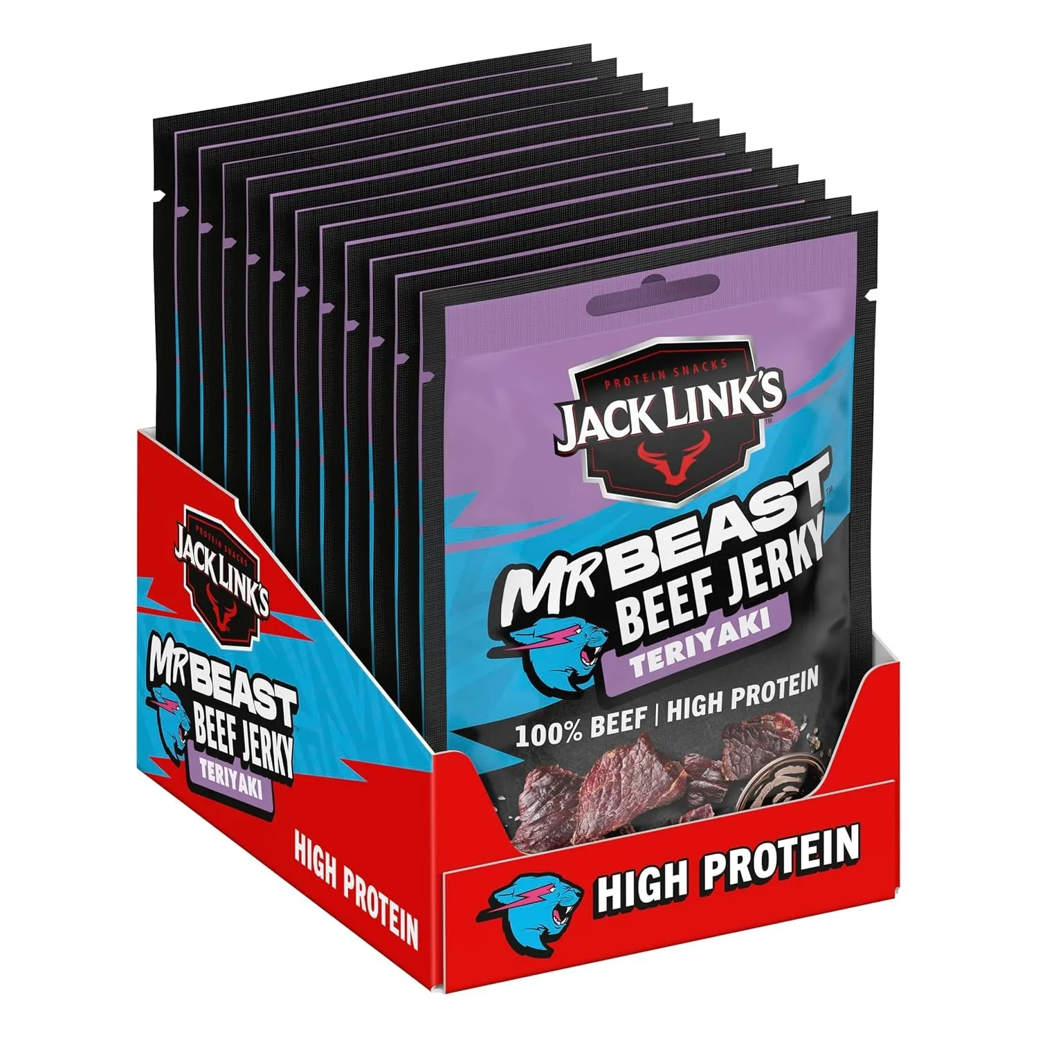 Jack Links Beef Jerky Teriyaki – 12er Pack (12 x 25g) – Trockenfleisch Eiweiß Snacks - High Protein Snack für Gym, Fitn…