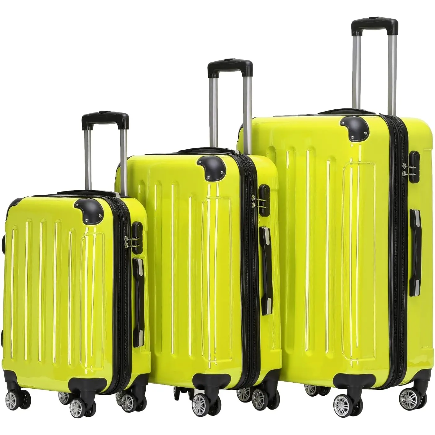 BEIBYE- 3er Kofferset Hartschalen-Koffer Reisekoffer Trolley Rollkoffer Set Reisekofferset (Green)